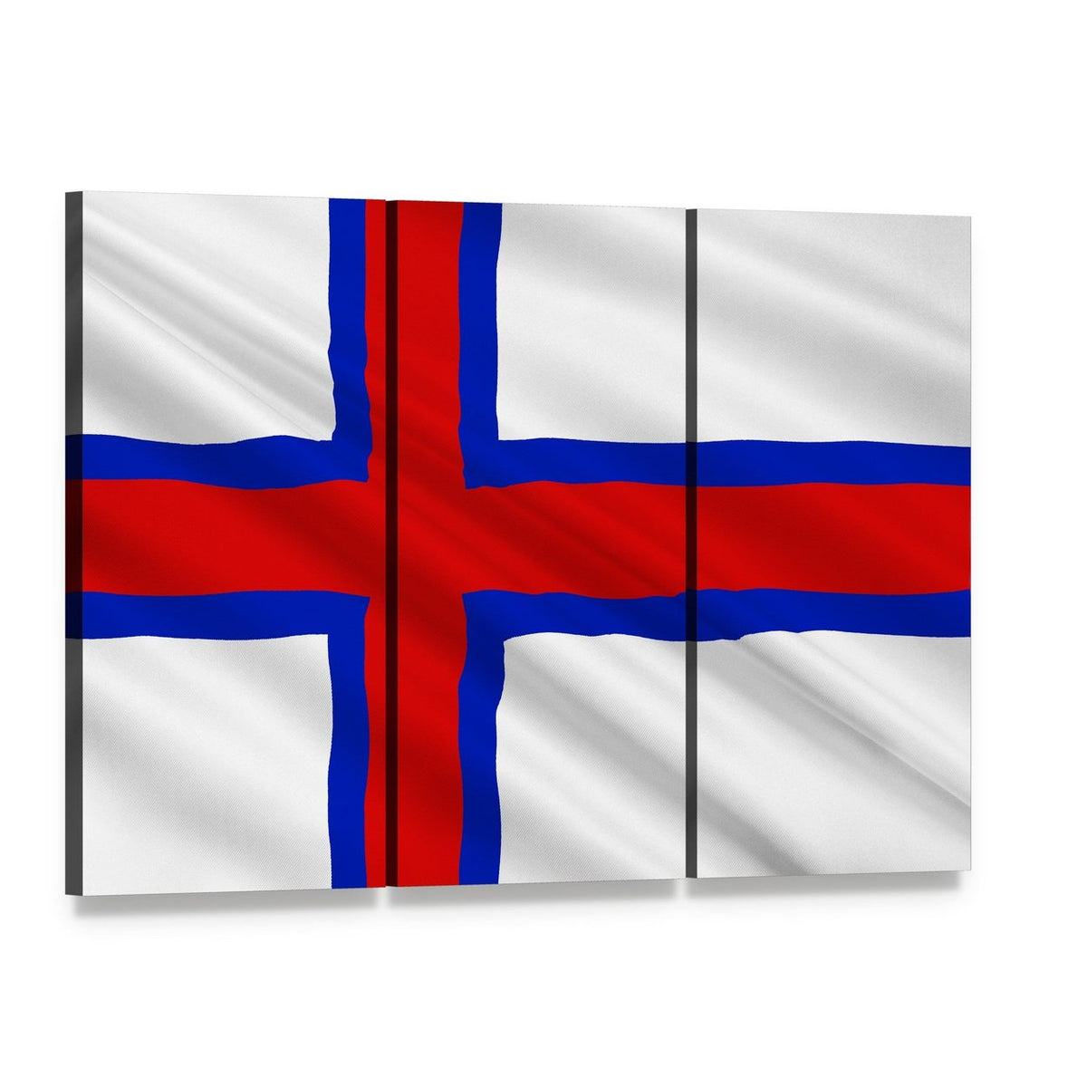 Faroe Islands Flag Canvas Wall Art, 3 panel 3 Horizontal layout gallery wrapped canvas set, angled product view