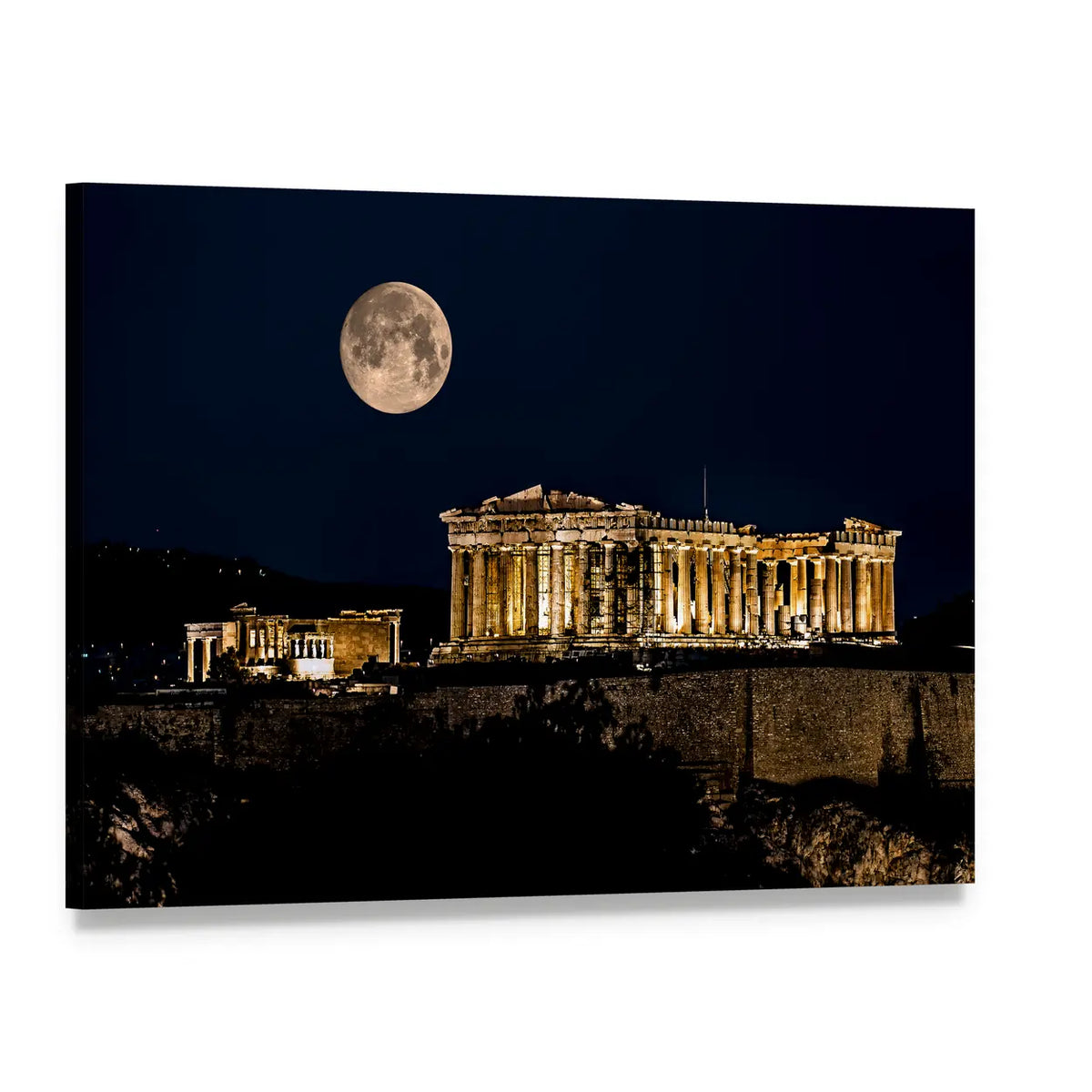 Parthenon at Night, Athens Canvas Wall Art, single panel gallery wrapped canvas, angled product view