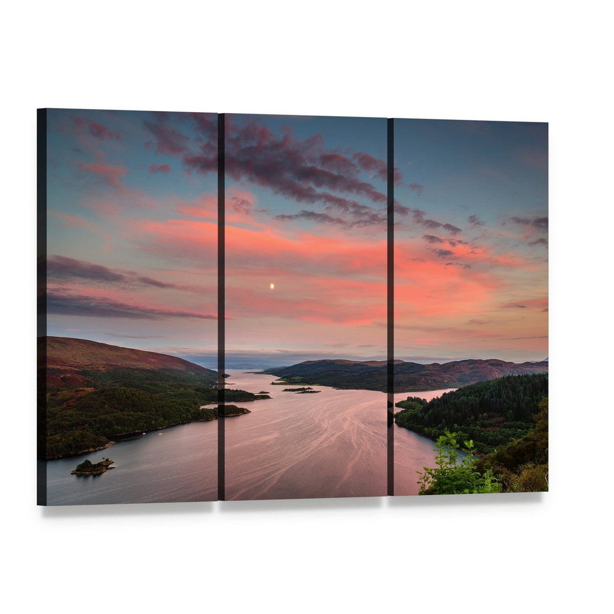 Kyles of Bute at Twilight Canvas Wall Art, 3 panel 3 Horizontal layout gallery wrapped canvas set, angled product view