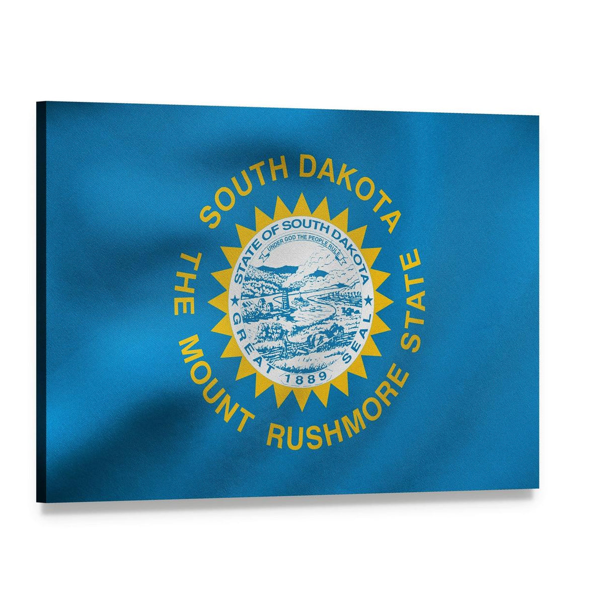 South Dakota Flag with Sunburst Seal Canvas Wall Art, single panel gallery wrapped canvas, angled product view