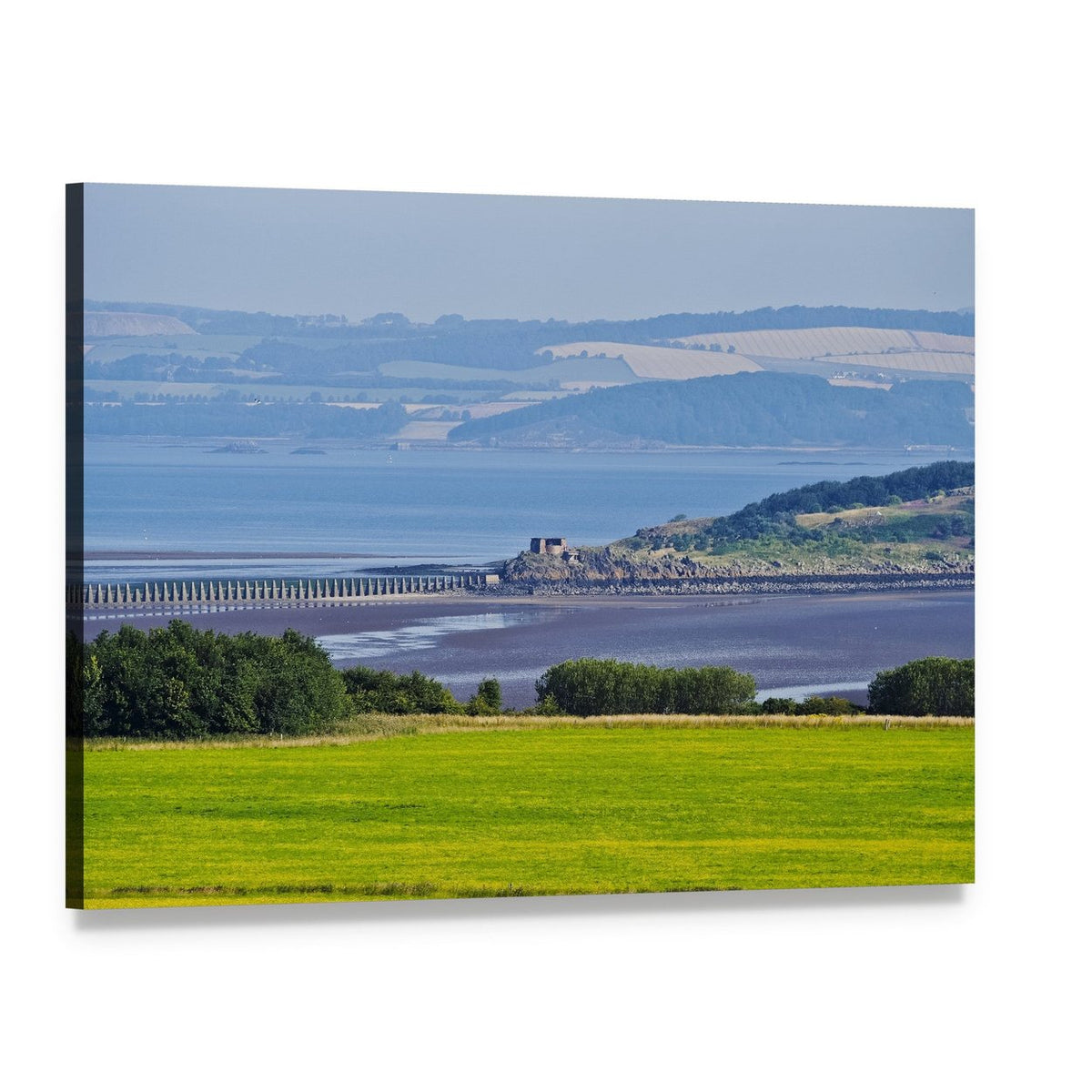 Cramond Island View with Bridge and Castle Canvas Wall Art, single panel gallery wrapped canvas, angled product view