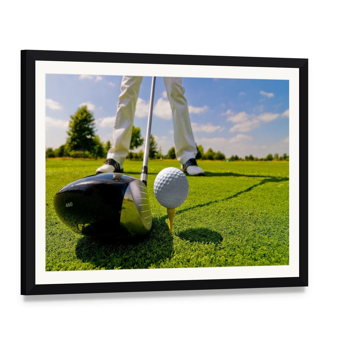 Golf Player Artwork Canvas Wall Art, framed print with white mat and black frame, angled product view