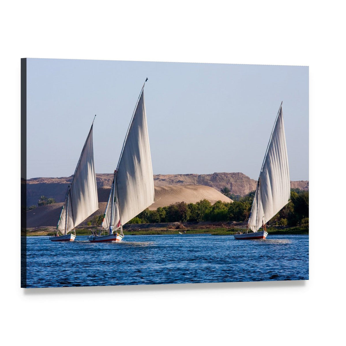 Feluccas on the Nile River Canvas Wall Art, single panel gallery wrapped canvas, angled product view
