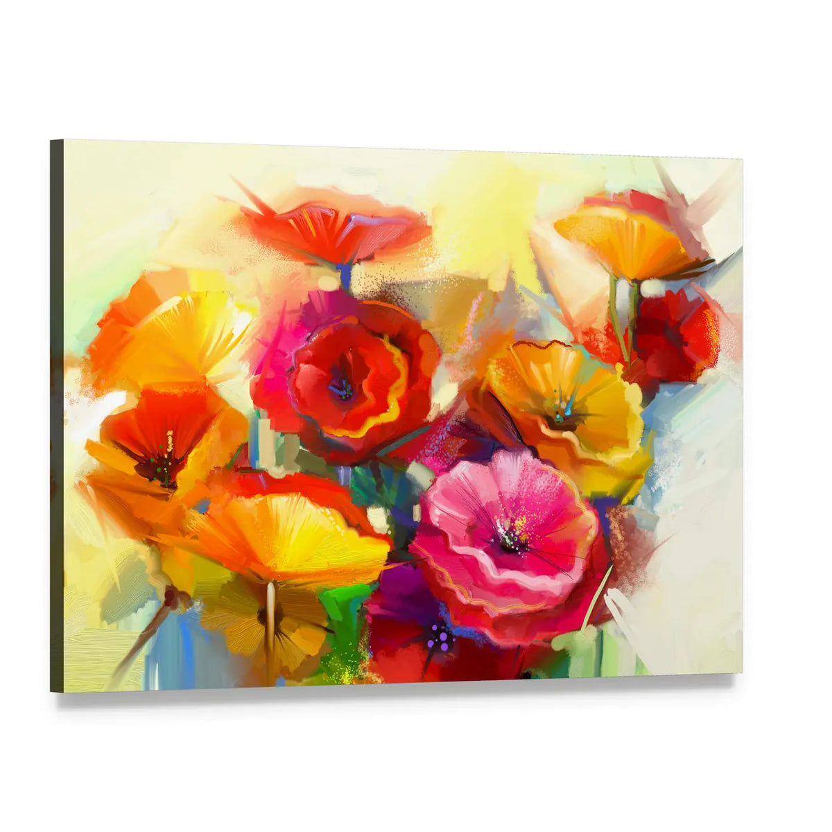 Vibrant Spring Flowers Canvas Wall Art, single panel gallery wrapped canvas, angled product view