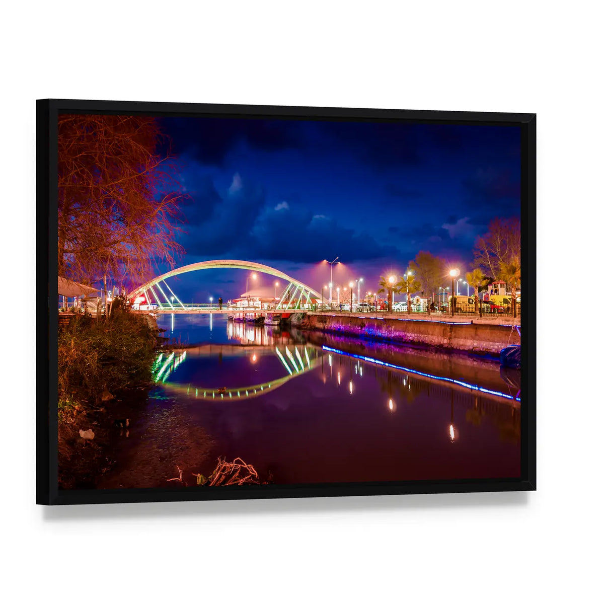 Lovers Bridge Of The Yalova City Turkey Canvas Wall Art, framed canvas in a black floater frame, angled product view