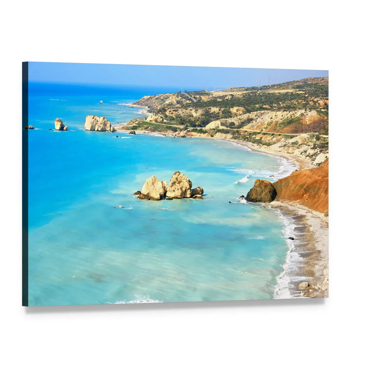 Petra Tou Romiou Seascape, Paphos Canvas Wall Art, single panel gallery wrapped canvas, angled product view