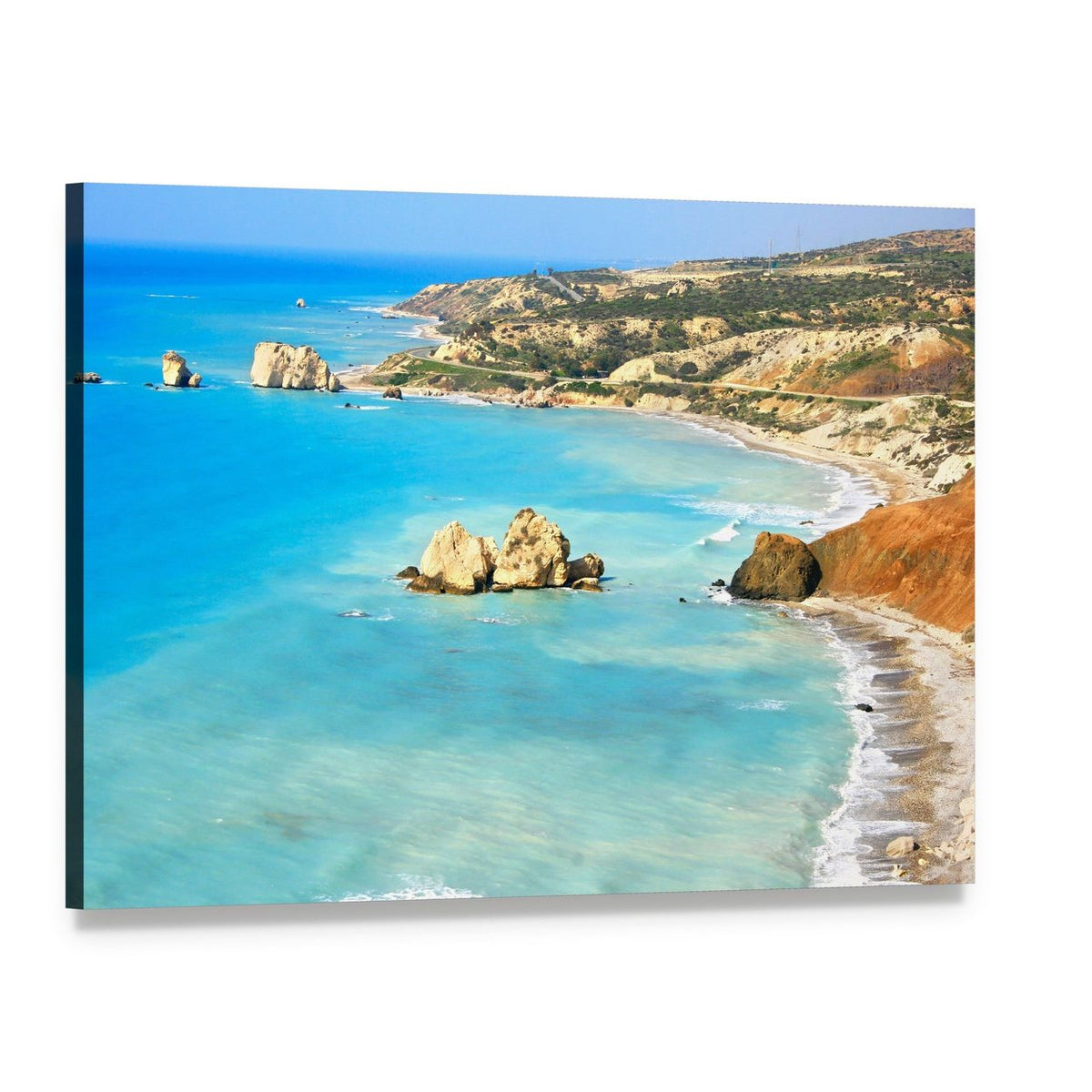 Petra Tou Romiou Rocky Coast Canvas Wall Art, single panel gallery wrapped canvas, angled product view