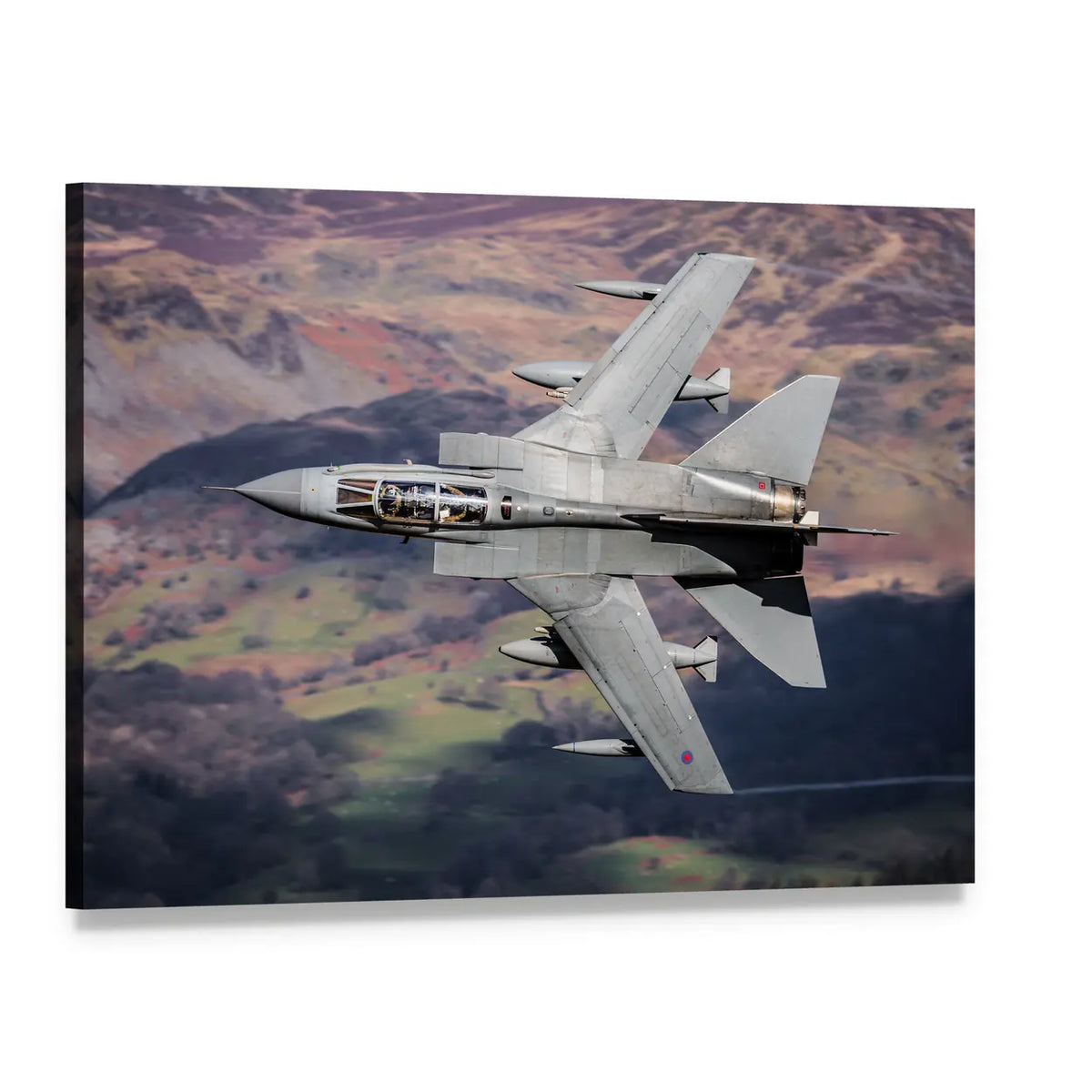 Panavia Tornado Over Mountainous Terrain Canvas Wall Art, single panel gallery wrapped canvas, angled product view