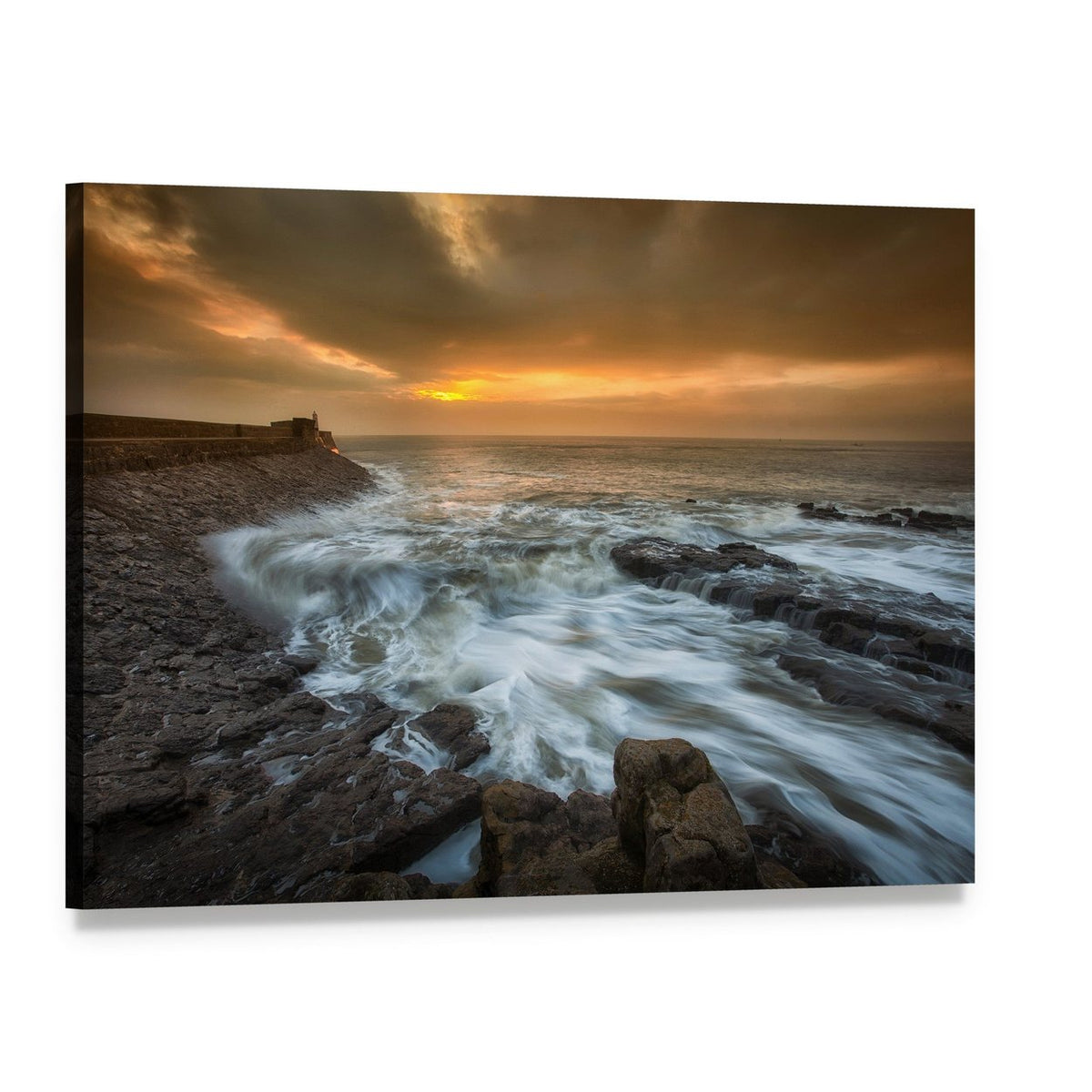 Sunrise at Porthcawl Lighthouse Canvas Wall Art, single panel gallery wrapped canvas, angled product view