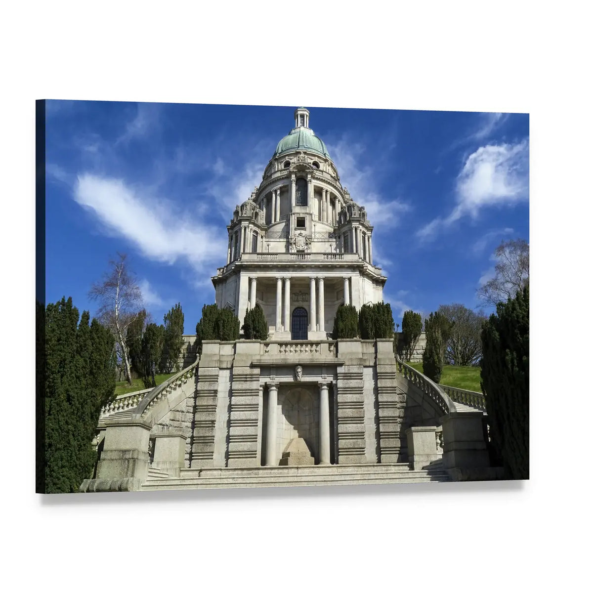 Ashton Memorial Dome and Stone Stairs Canvas Wall Art, single panel gallery wrapped canvas, angled product view