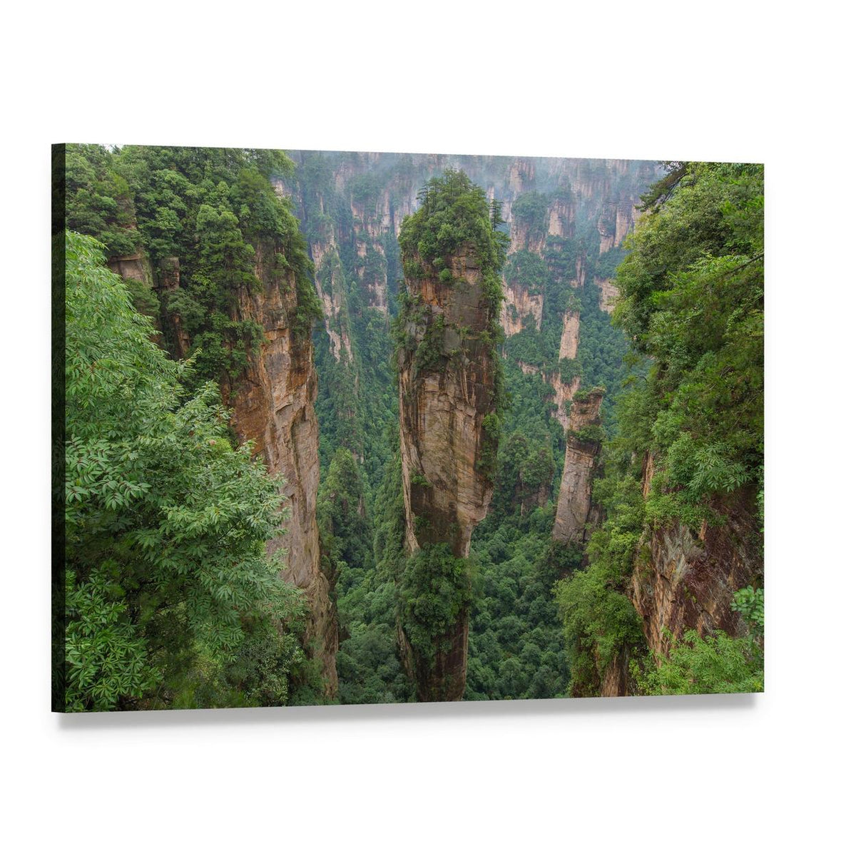 Majestic Sandstone Pillars in Lush Forest Canvas Wall Art, single panel gallery wrapped canvas, angled product view