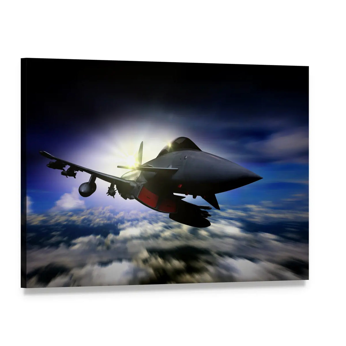 Fighter Jet at Sunrise Canvas Wall Art, single panel gallery wrapped canvas, angled product view