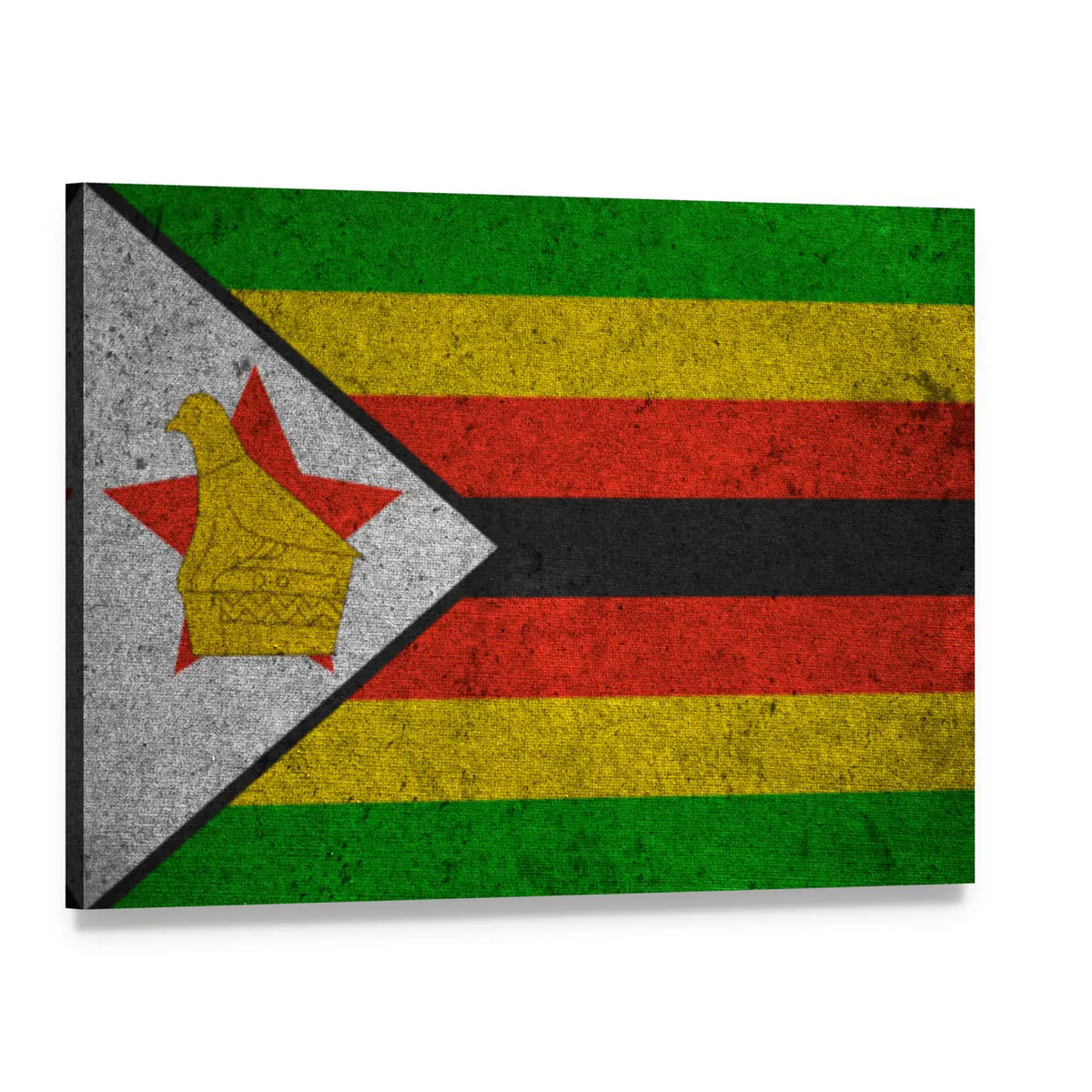 Zimbabwe Flag with Great Zimbabwe Bird Emblem Canvas Wall Art, single panel gallery wrapped canvas, angled product view