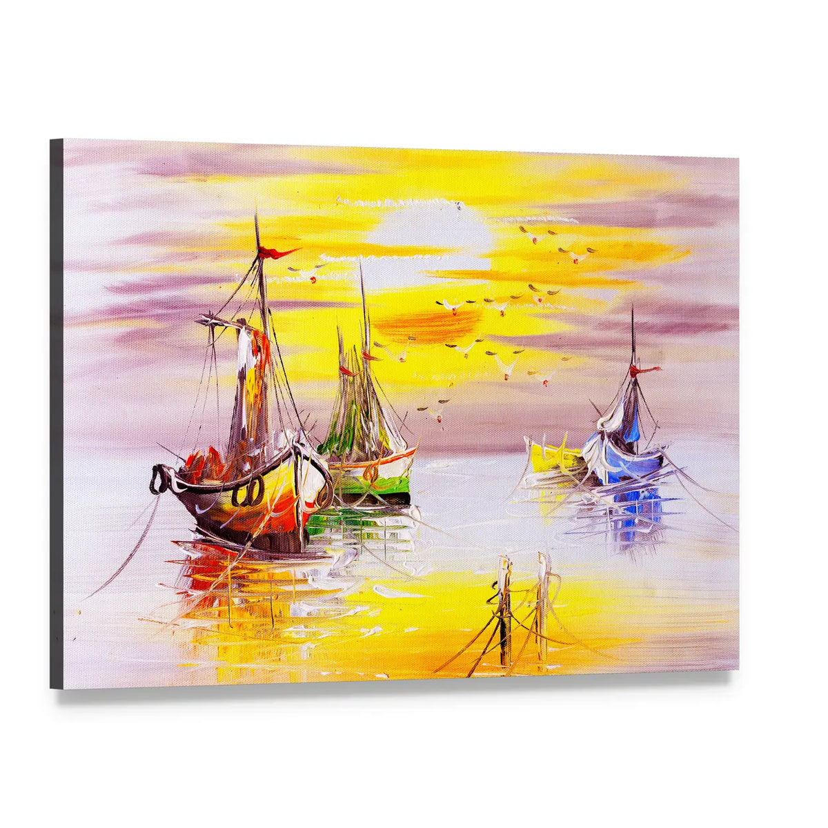 Sunset Sailboats with Vibrant Reflections Canvas Wall Art, single panel gallery wrapped canvas, angled product view