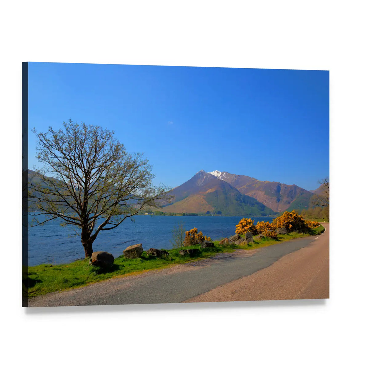 Loch Leven Lakeshore with Snow-capped Peak Canvas Wall Art, single panel gallery wrapped canvas, angled product view