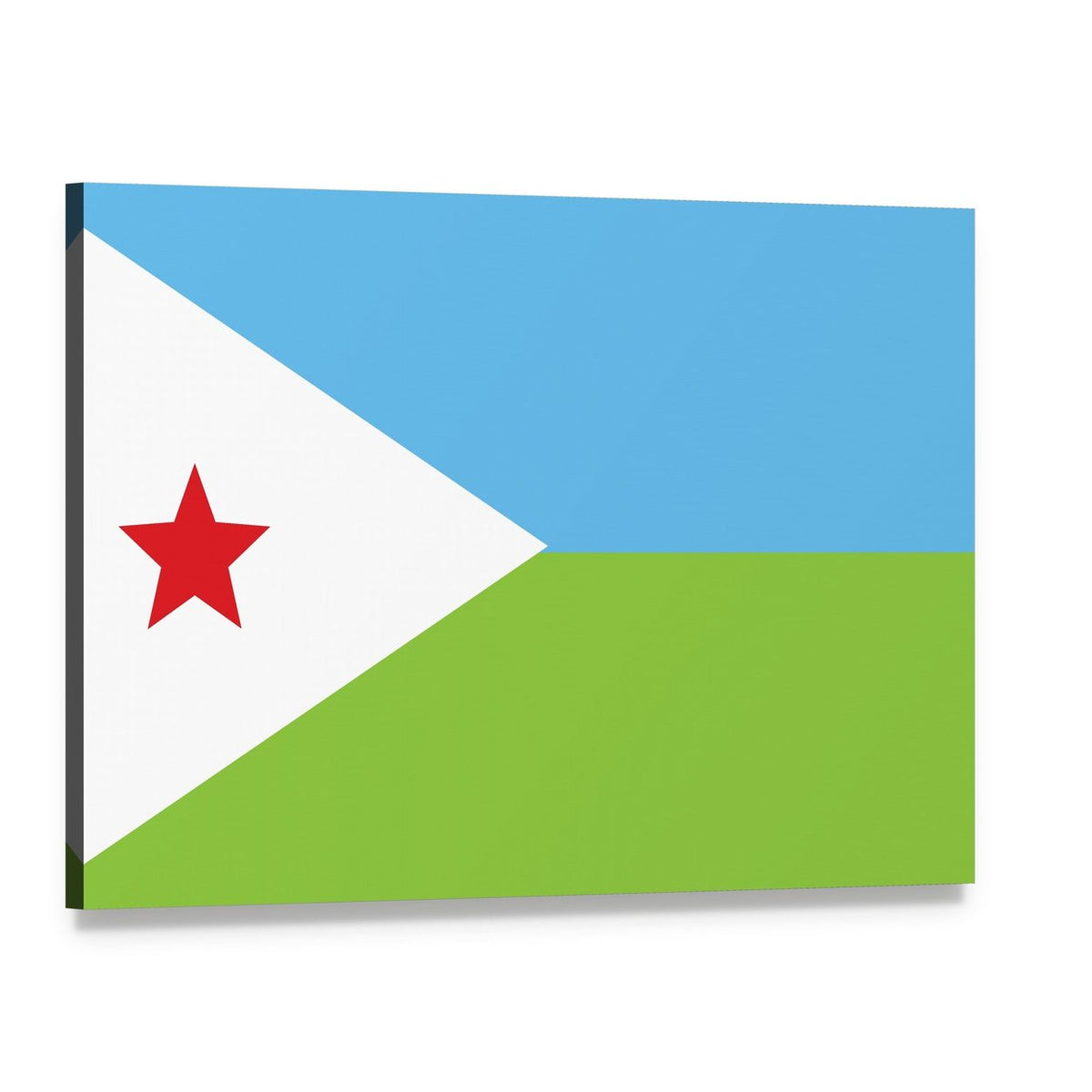 Djibouti Flag Canvas Wall Art, single panel gallery wrapped canvas, angled product view
