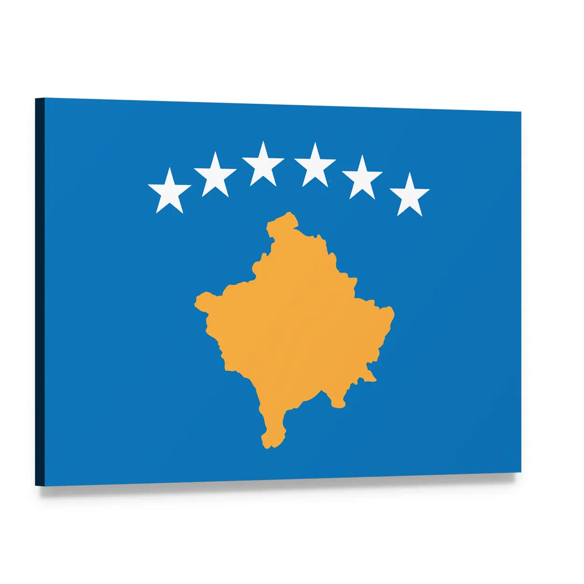 Kosovo Flag with Map and Six Stars Canvas Wall Art, single panel gallery wrapped canvas, angled product view