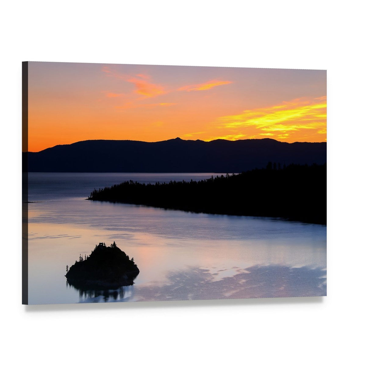 Sunrise Over Emerald Bay Canvas Wall Art, single panel gallery wrapped canvas, angled product view