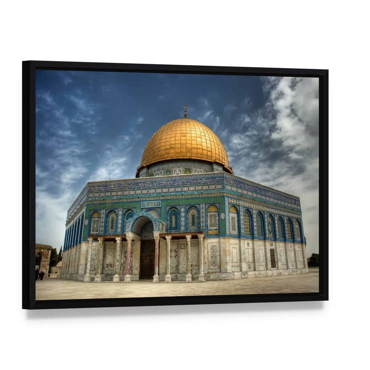 Al Aqsa Mosque in Jerusalem Canvas Wall Art, framed canvas in a black floater frame, angled product view
