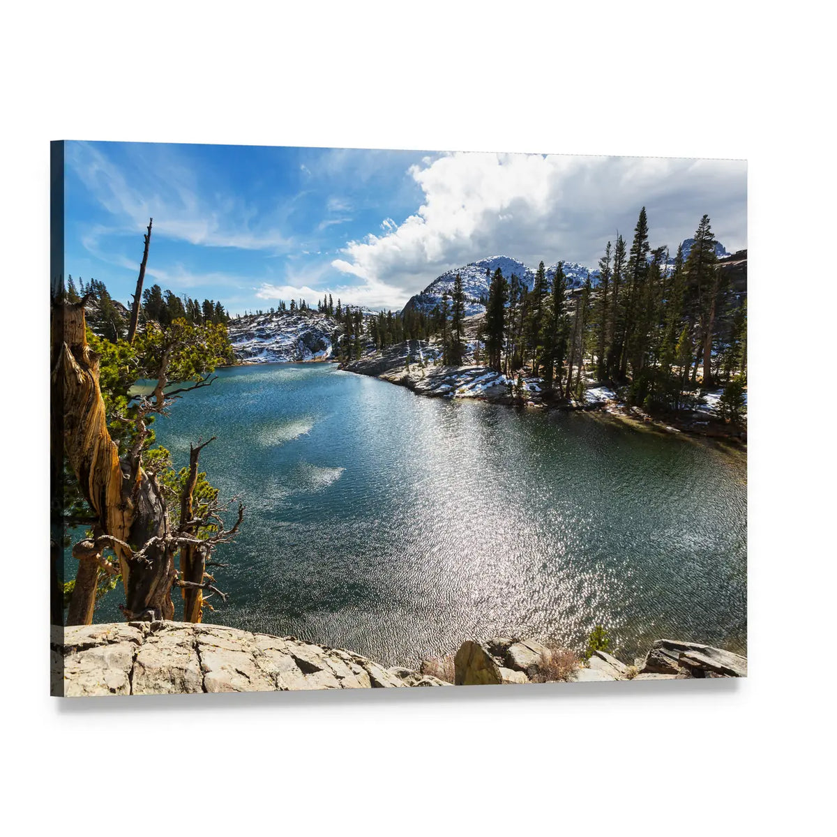 Sierra Nevada Mountain Lake View Canvas Wall Art, single panel gallery wrapped canvas, angled product view