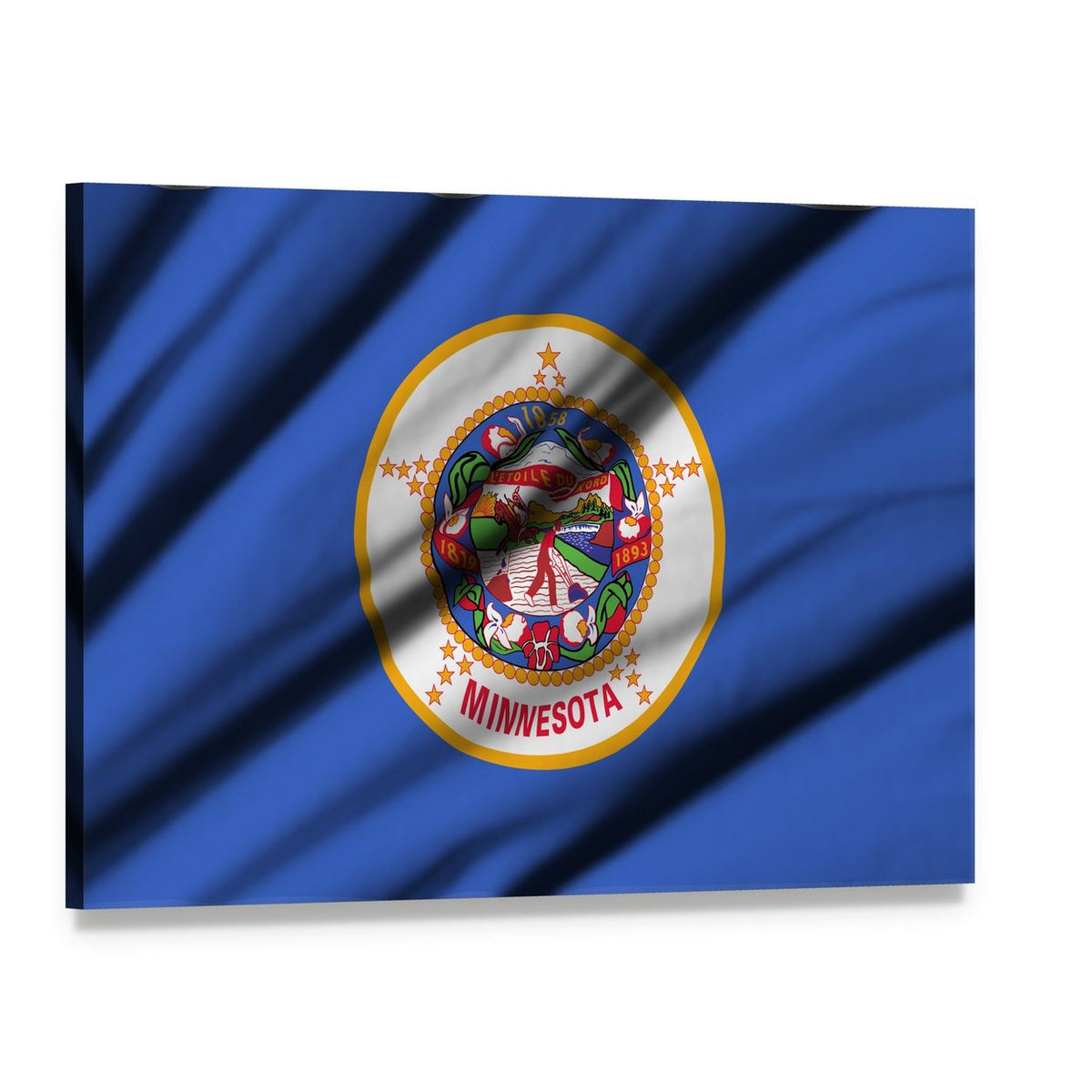 Waving Minnesota State Flag Canvas Wall Art, single panel gallery wrapped canvas, angled product view