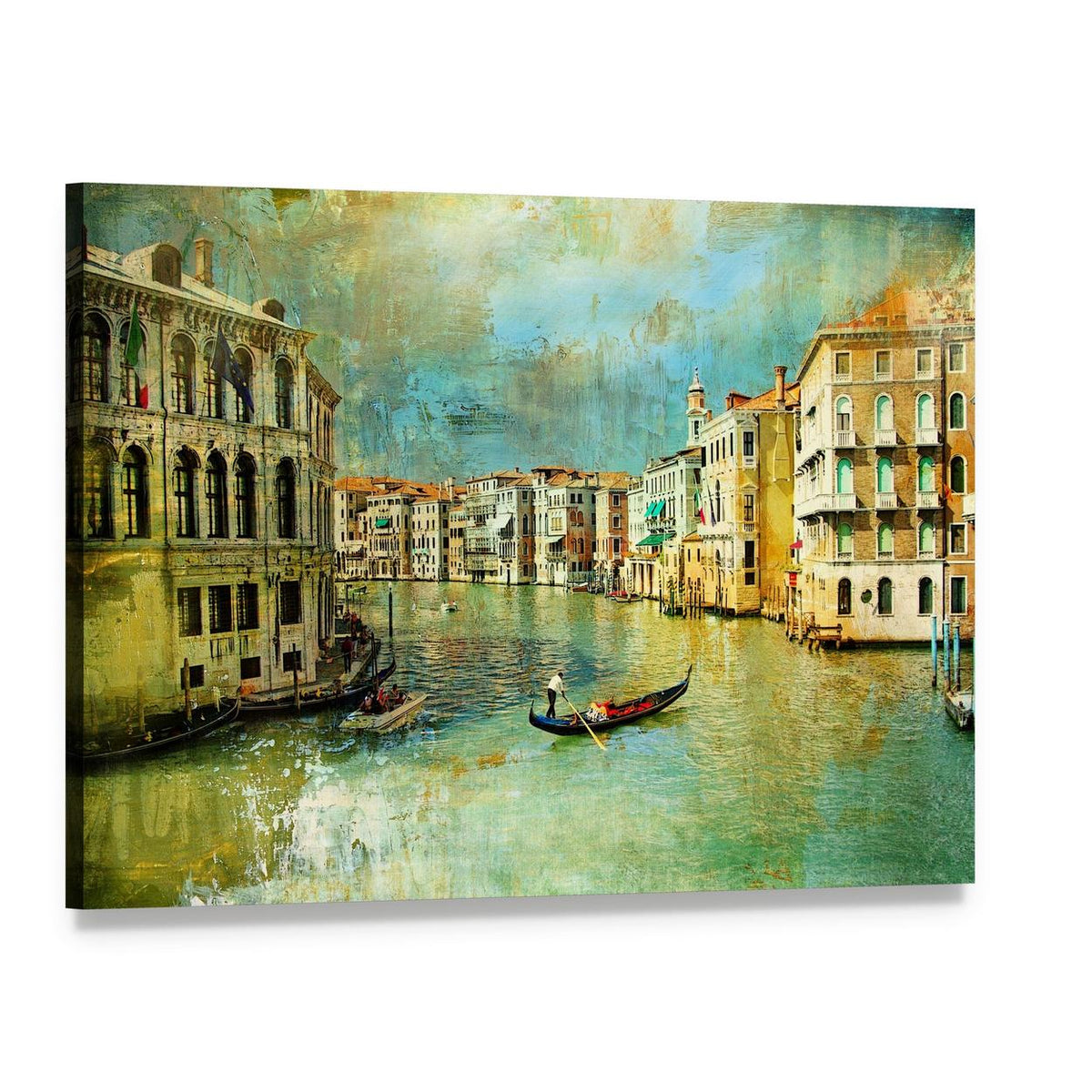 Venice Canal Gondola Painting Canvas Wall Art, single panel gallery wrapped canvas, angled product view