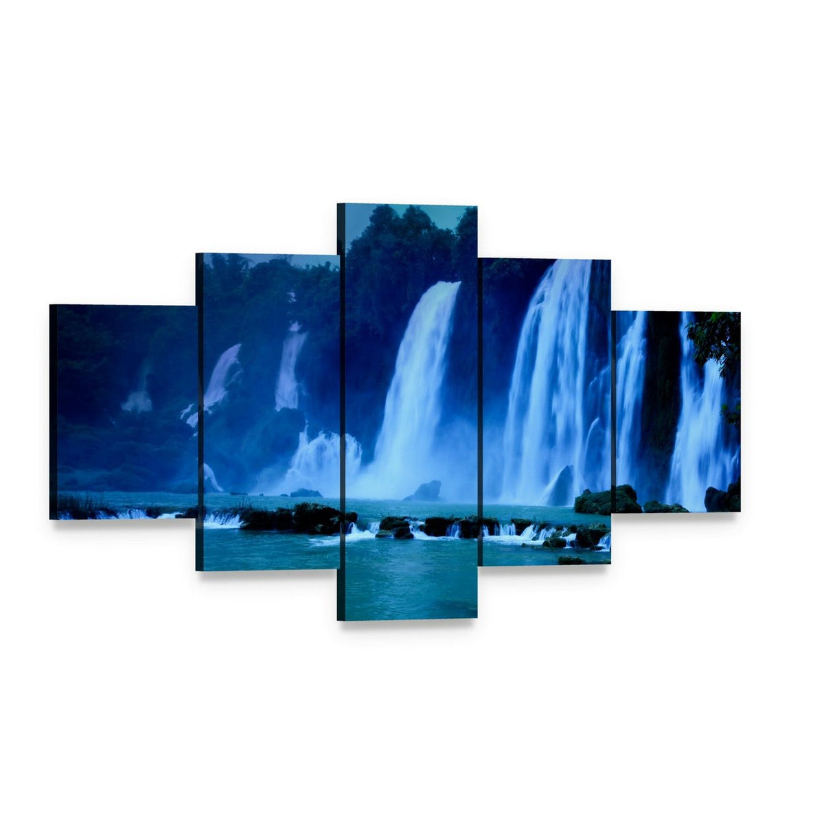 Waterfall Under Moonlight Canvas Wall Art, 5 panel 5 Star layout gallery wrapped canvas set, angled product view