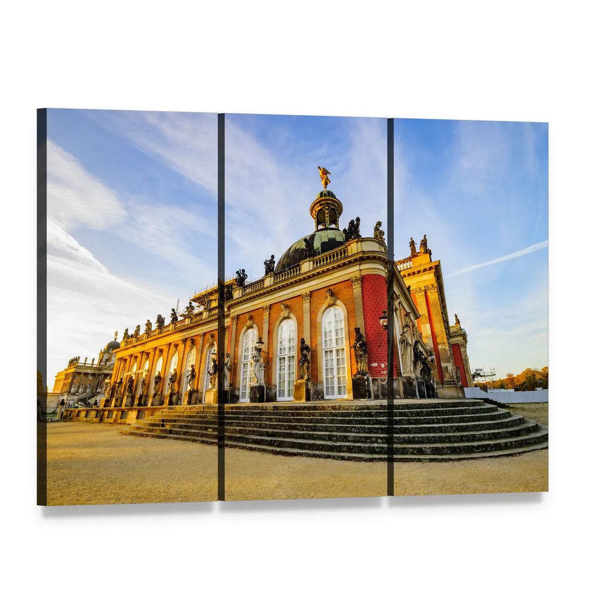 Sanssouci Palace in Potsdam Canvas Wall Art, 3 panel 3 Horizontal layout gallery wrapped canvas set, angled product view