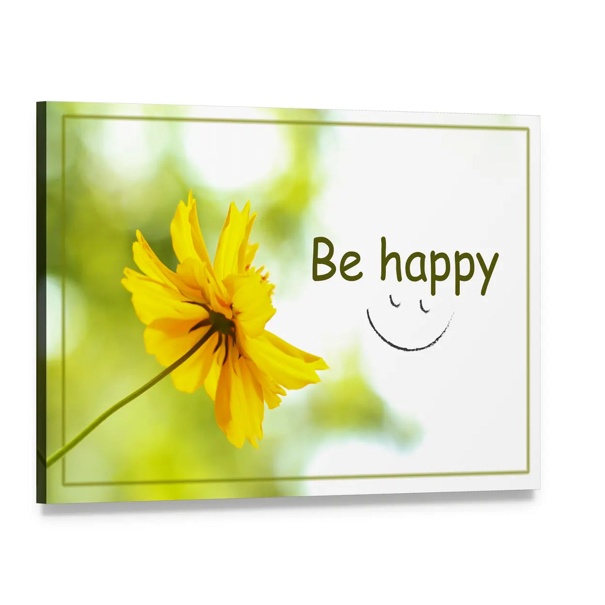 Be Happy Yellow Daisy Quote Canvas Wall Art, single panel gallery wrapped canvas, angled product view