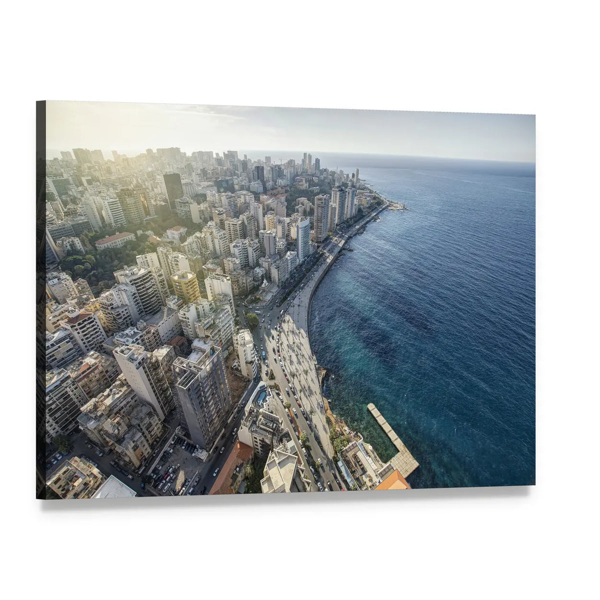 Beirut Coastal City Skyline Canvas Wall Art, single panel gallery wrapped canvas, angled product view