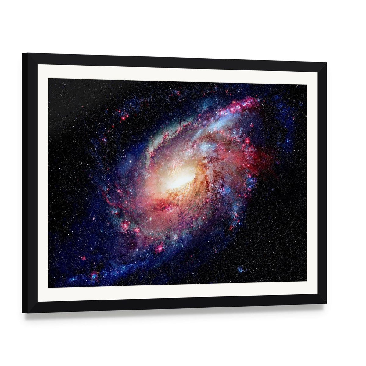 Young Galaxy in Deep Space Canvas Wall Art, framed print with white mat and black frame, angled product view