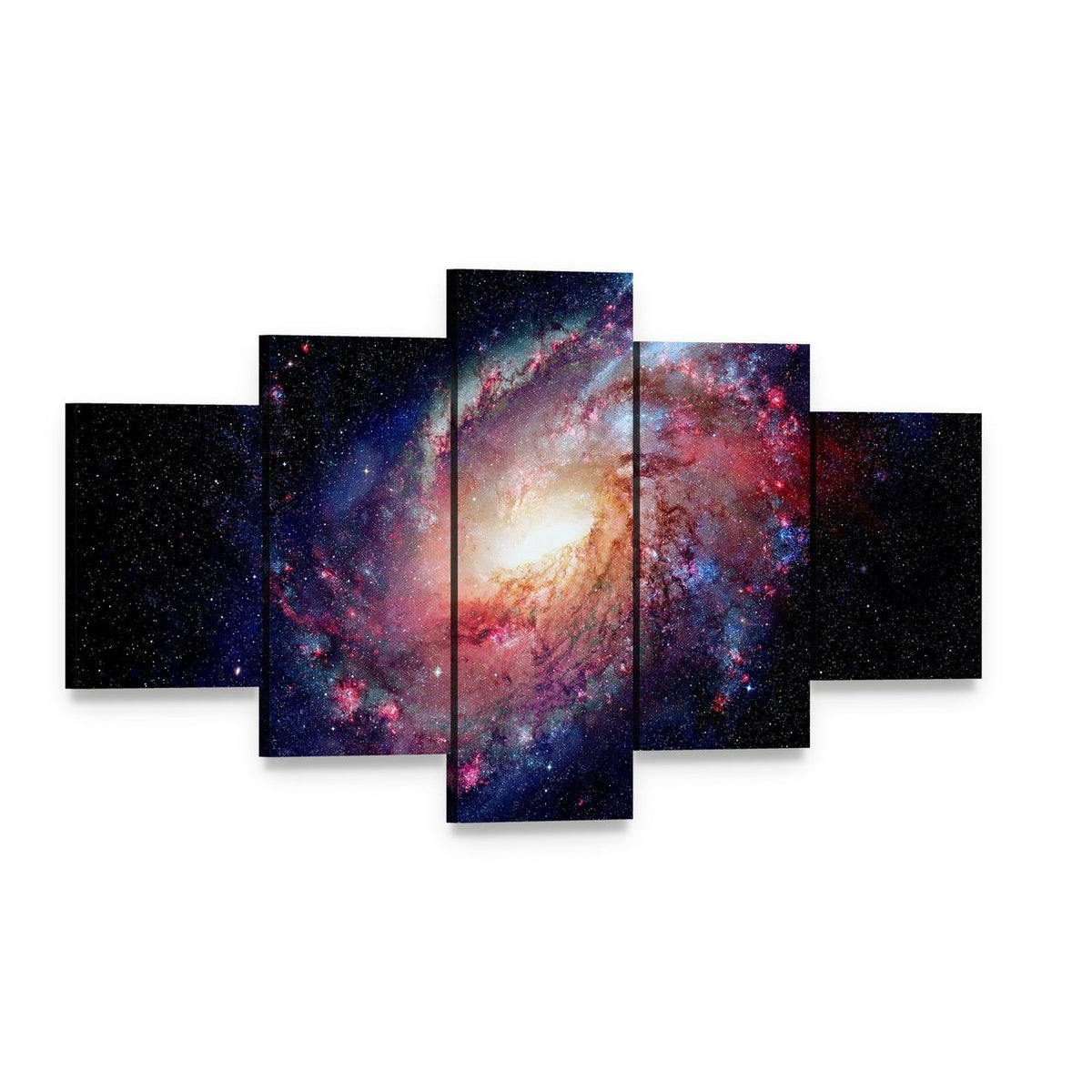 Young Galaxy in Deep Space Canvas Wall Art, 5 panel 5 Star layout gallery wrapped canvas set, angled product view