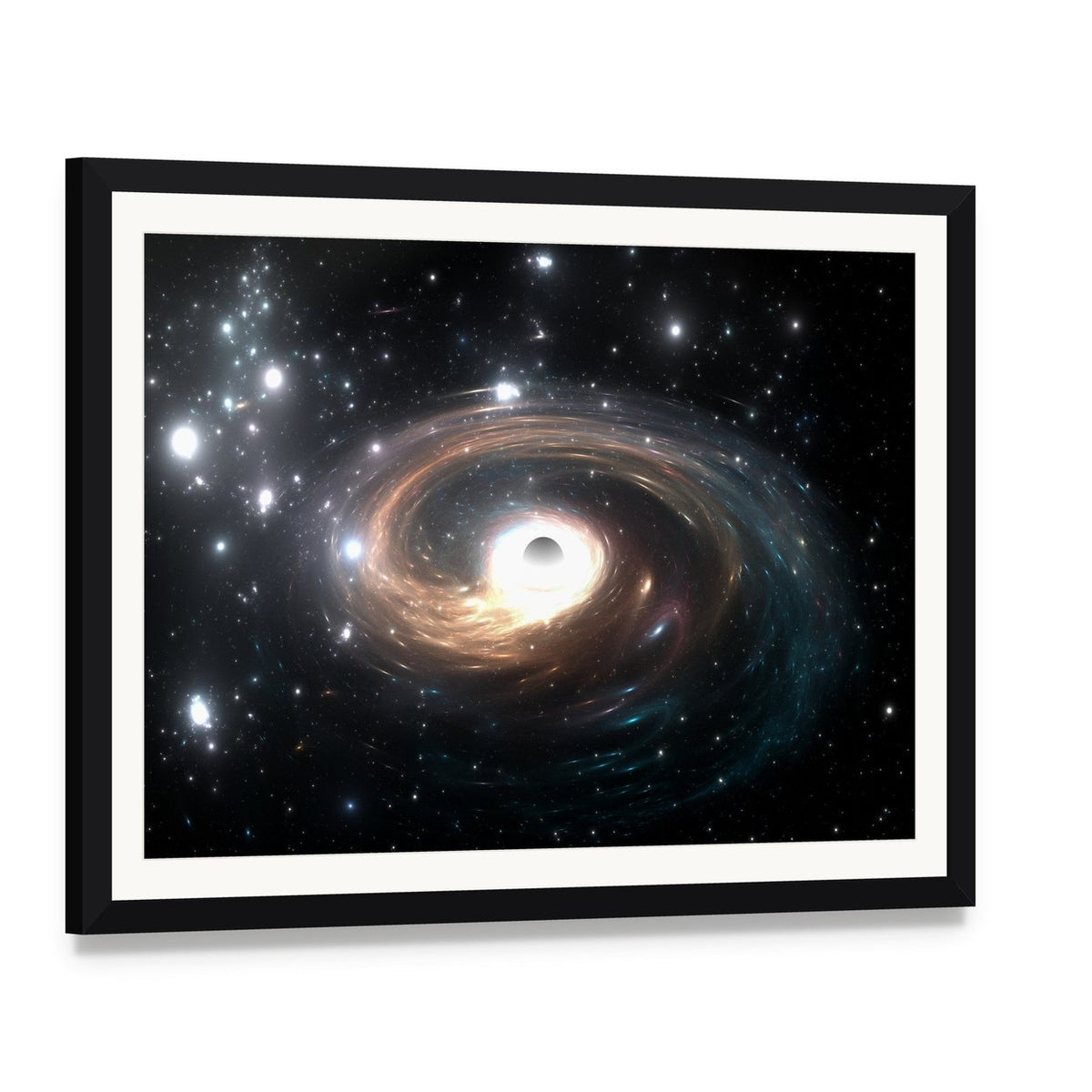 Black Hole in Deep Space Canvas Wall Art, framed print with white mat and black frame, angled product view