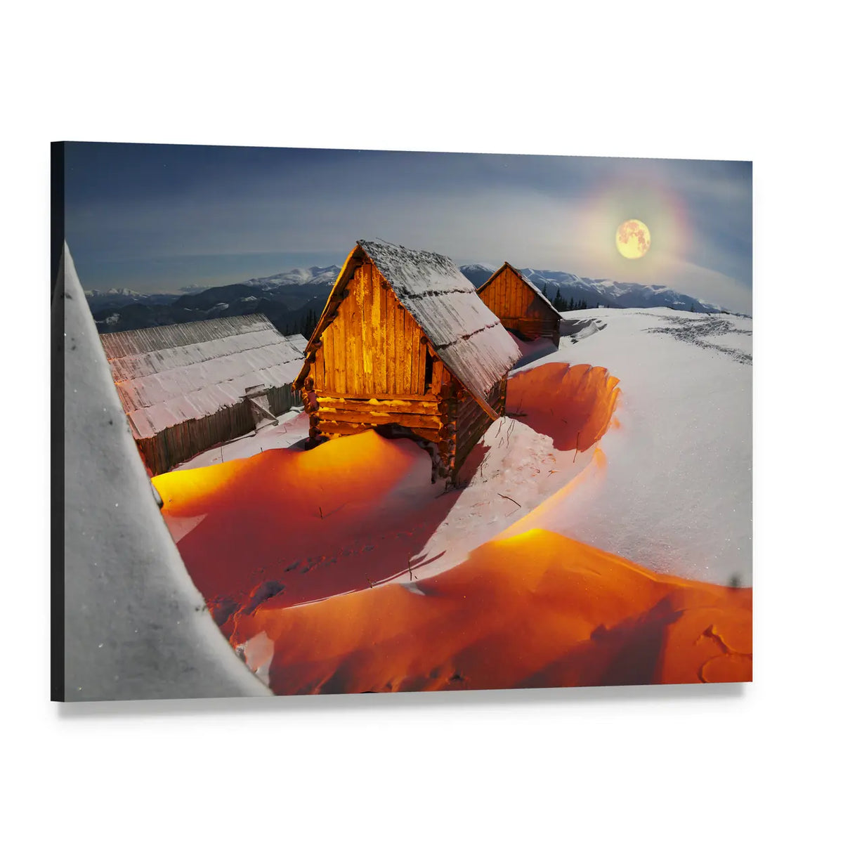 Shepherds' Houses in Ukrainian Carpathians Canvas Wall Art, single panel gallery wrapped canvas, angled product view