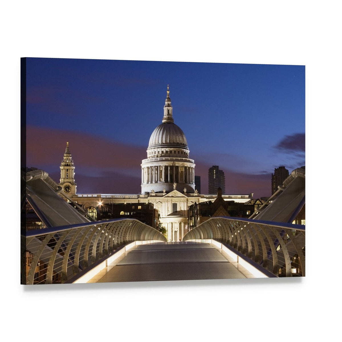 Millennium Bridge to St Paul's Cathedral at Twilight Canvas Wall Art, single panel gallery wrapped canvas, angled product view