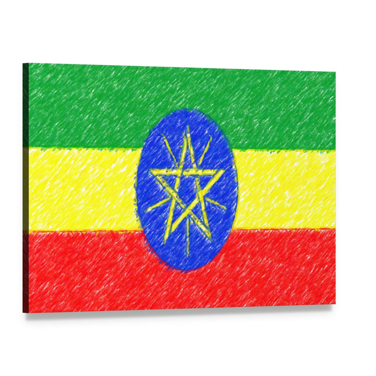 Sketched Ethiopian Flag with Emblem Canvas Wall Art, single panel gallery wrapped canvas, angled product view