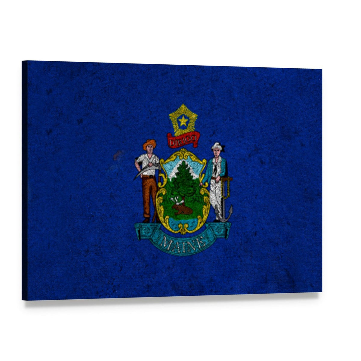 Grunge Maine Flag Canvas Wall Art, single panel gallery wrapped canvas, angled product view