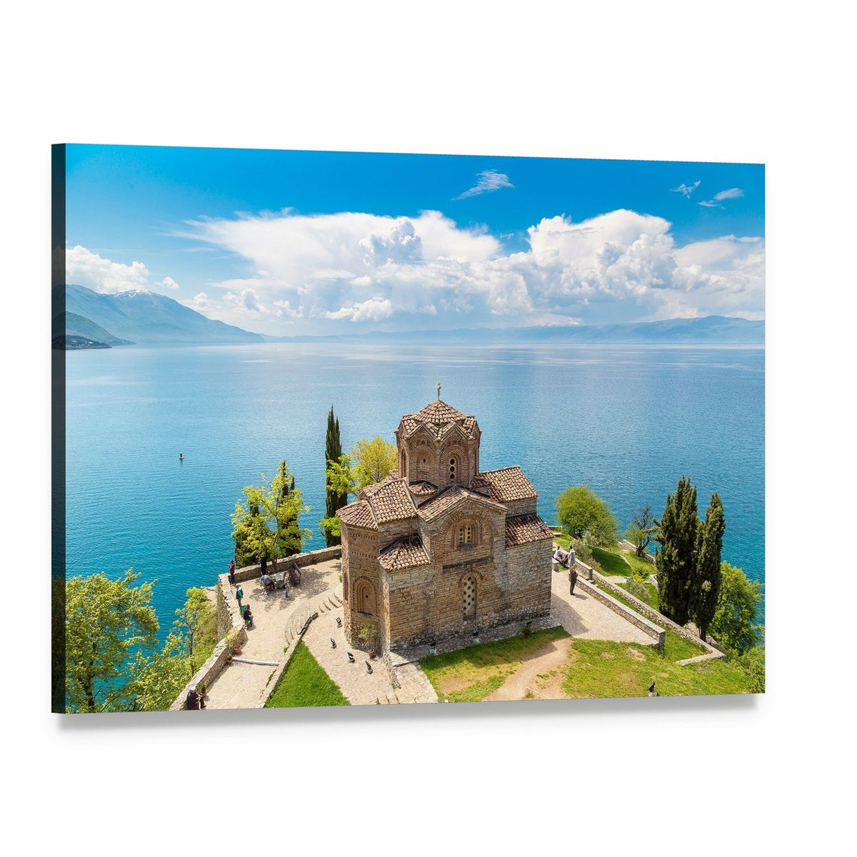 Jovan Kaneo Church Overlooking Ohrid Lake Canvas Wall Art, single panel gallery wrapped canvas, angled product view