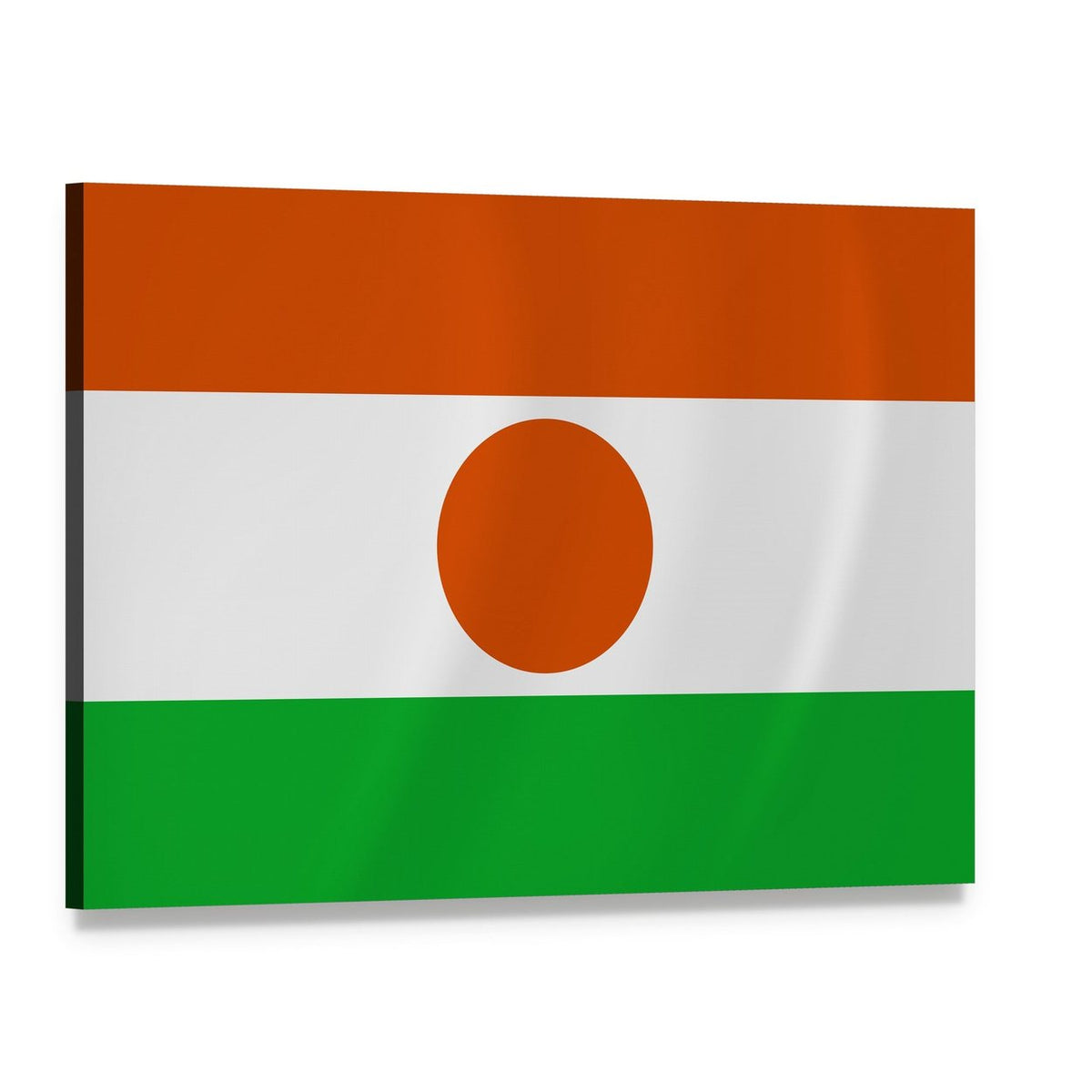 Niger Tricolor Flag with Orange Circle Canvas Wall Art, single panel gallery wrapped canvas, angled product view
