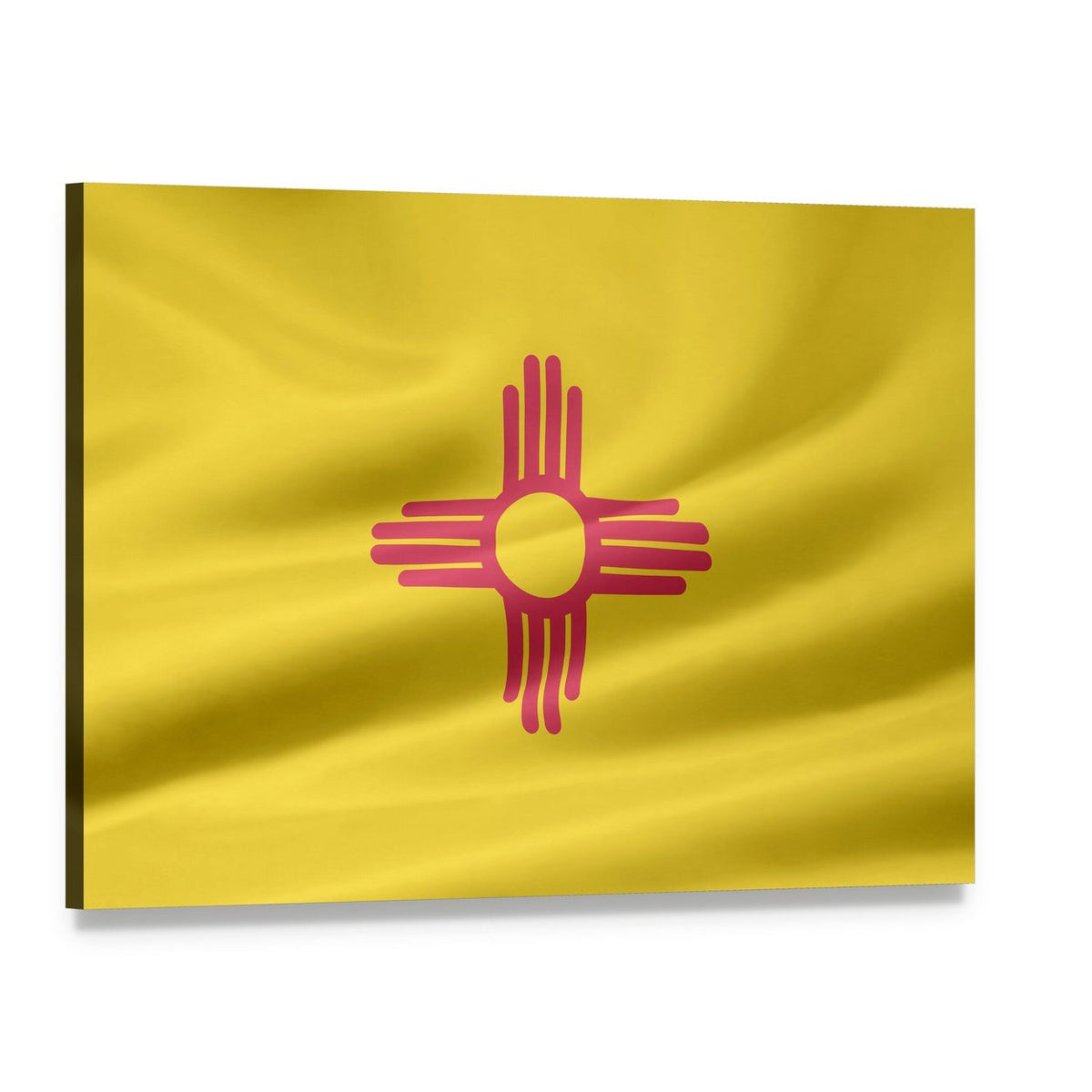 Waving New Mexico Flag with Zia Sun Canvas Wall Art, single panel gallery wrapped canvas, angled product view