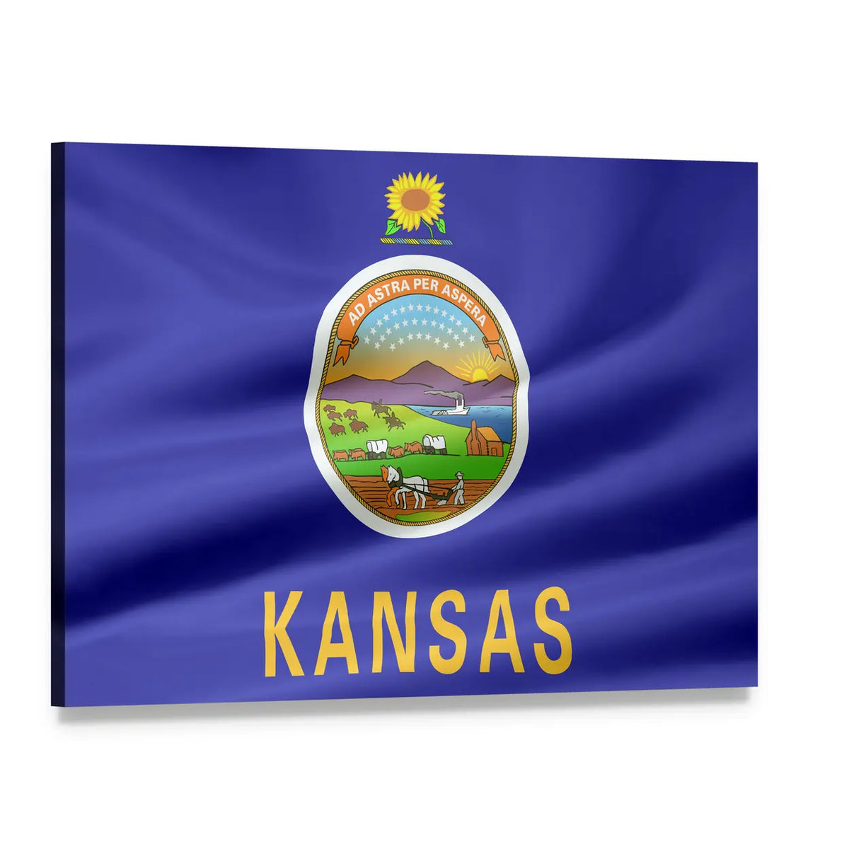 Flag of Kansas Canvas Wall Art, single panel gallery wrapped canvas, angled product view