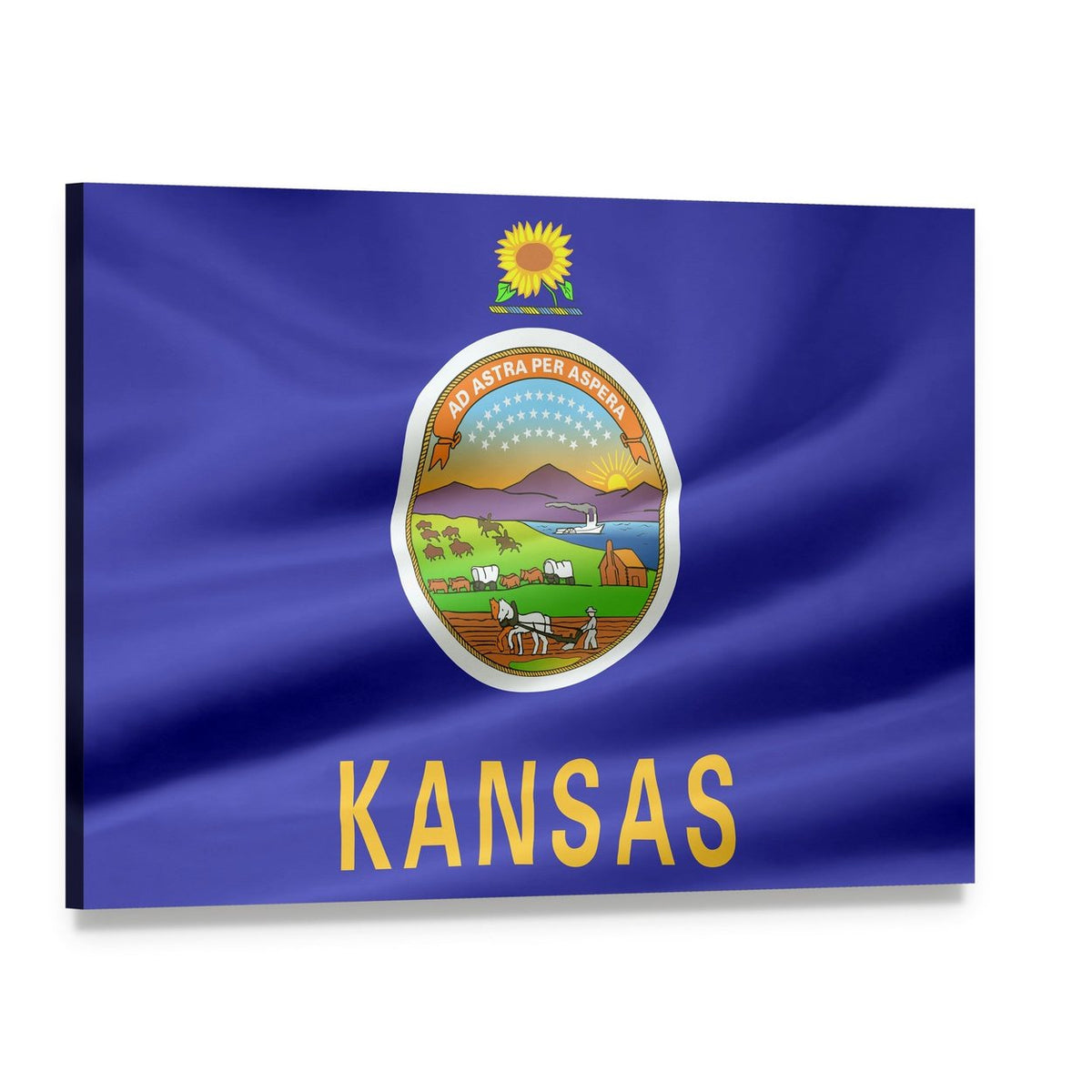 Kansas State Flag with Seal Canvas Wall Art, single panel gallery wrapped canvas, angled product view