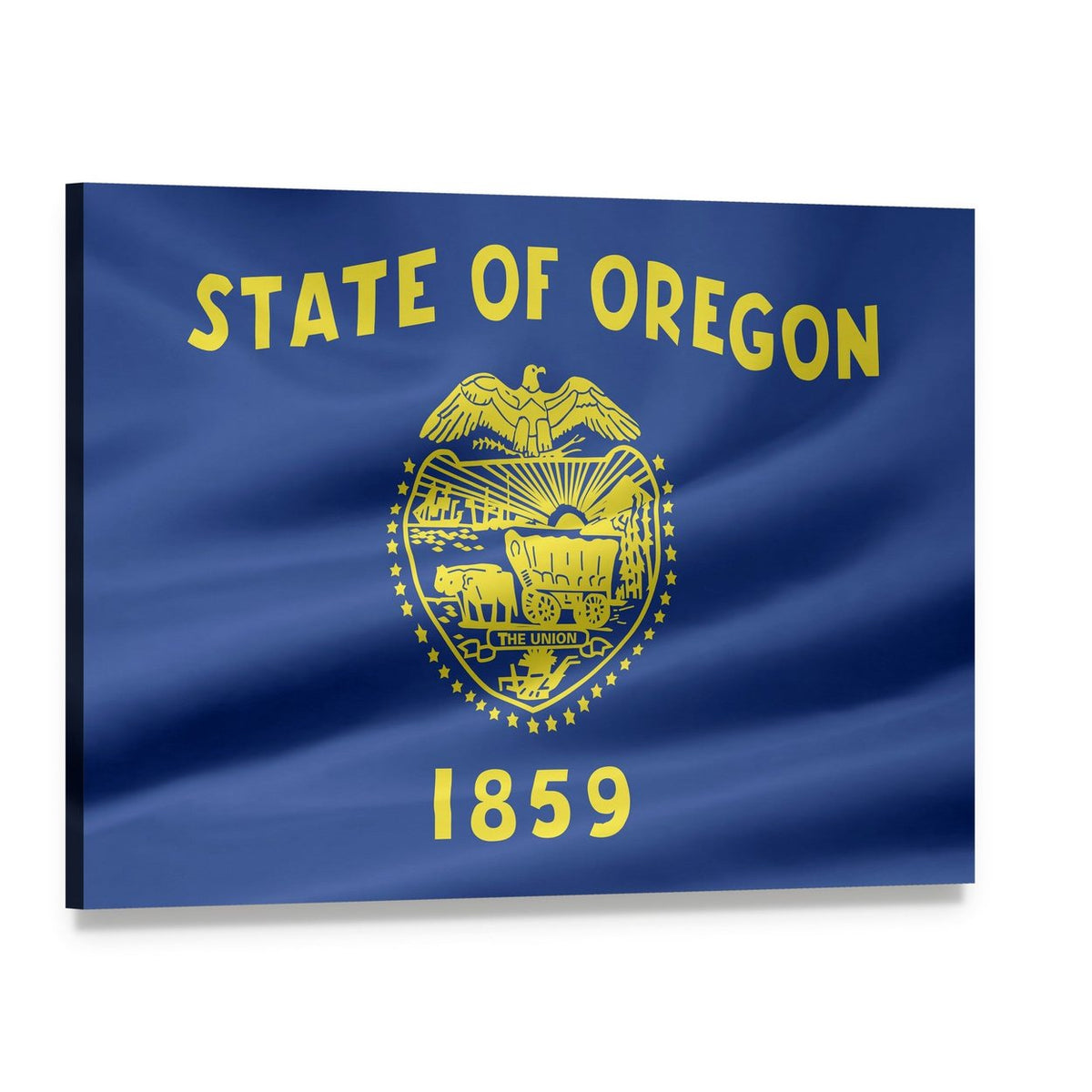 Waving Oregon State Flag Canvas Wall Art, single panel gallery wrapped canvas, angled product view