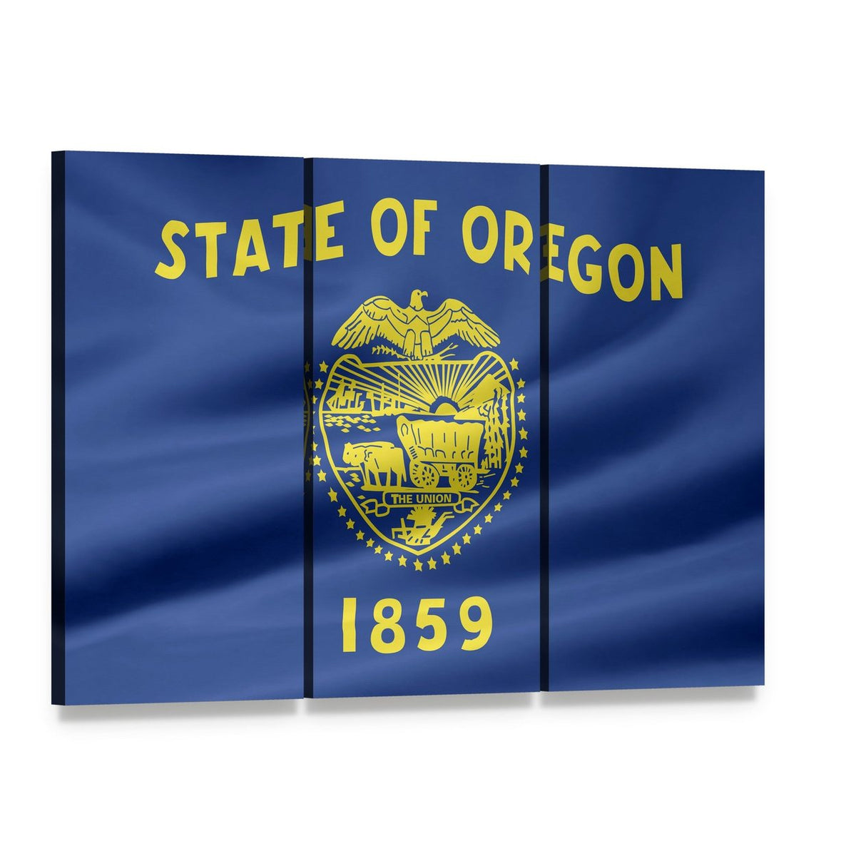 Waving Oregon State Flag Canvas Wall Art, 3 panel 3 Horizontal layout gallery wrapped canvas set, angled product view