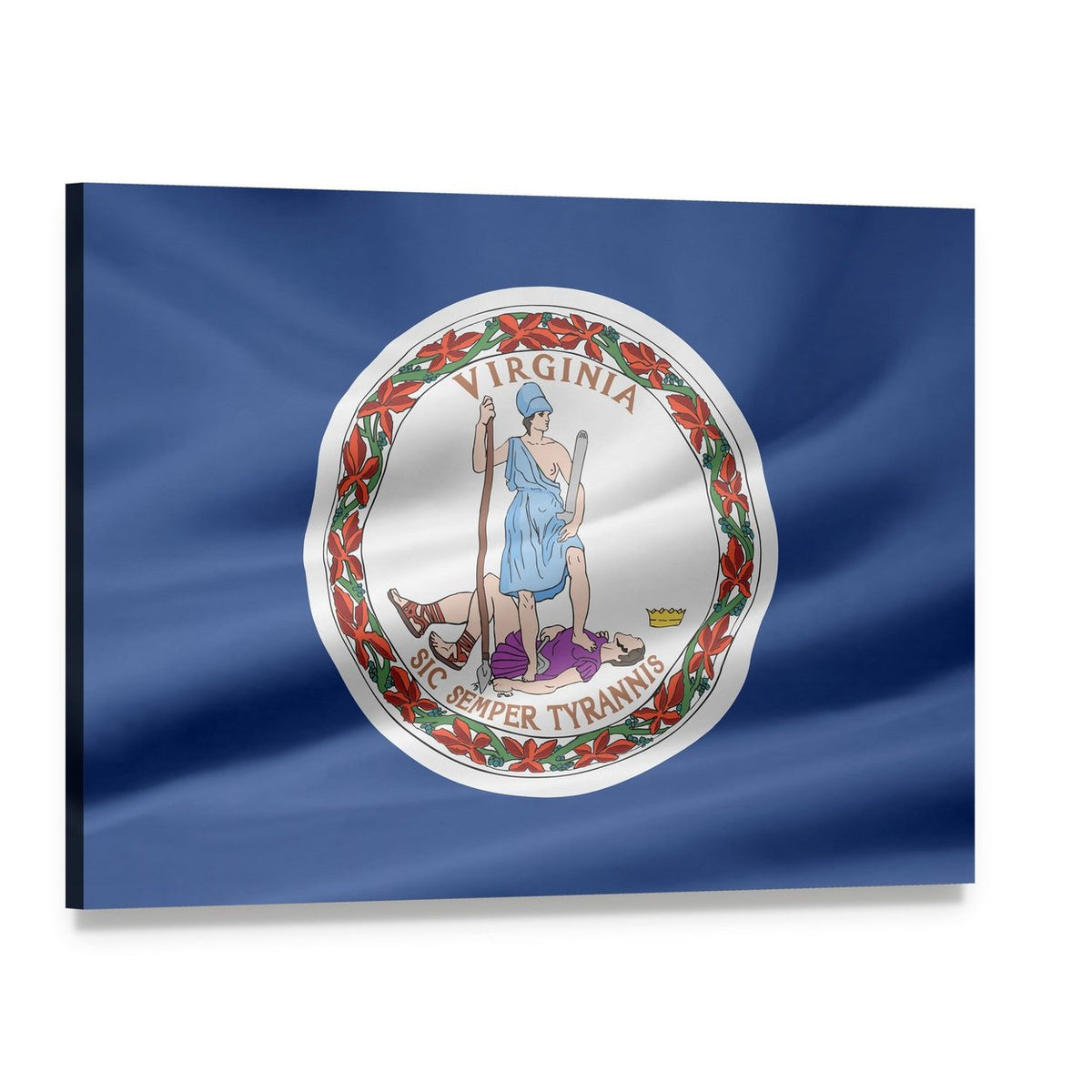 Waving Virginia State Flag Canvas Wall Art, single panel gallery wrapped canvas, angled product view