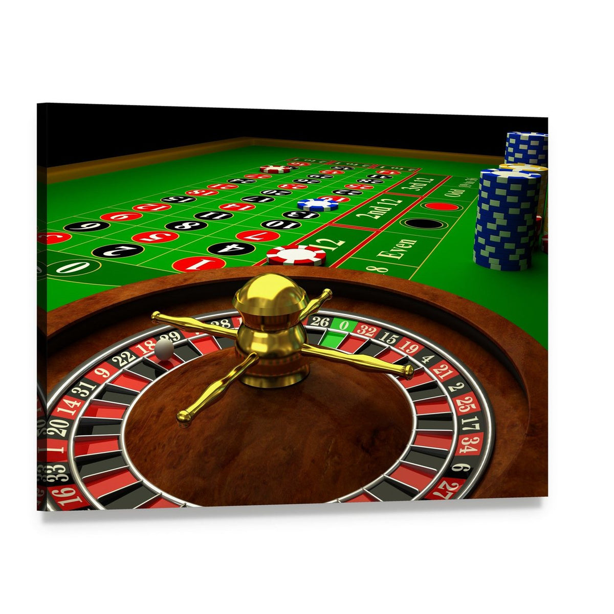 Casino Roulette Canvas Wall Art, single panel gallery wrapped canvas, angled product view