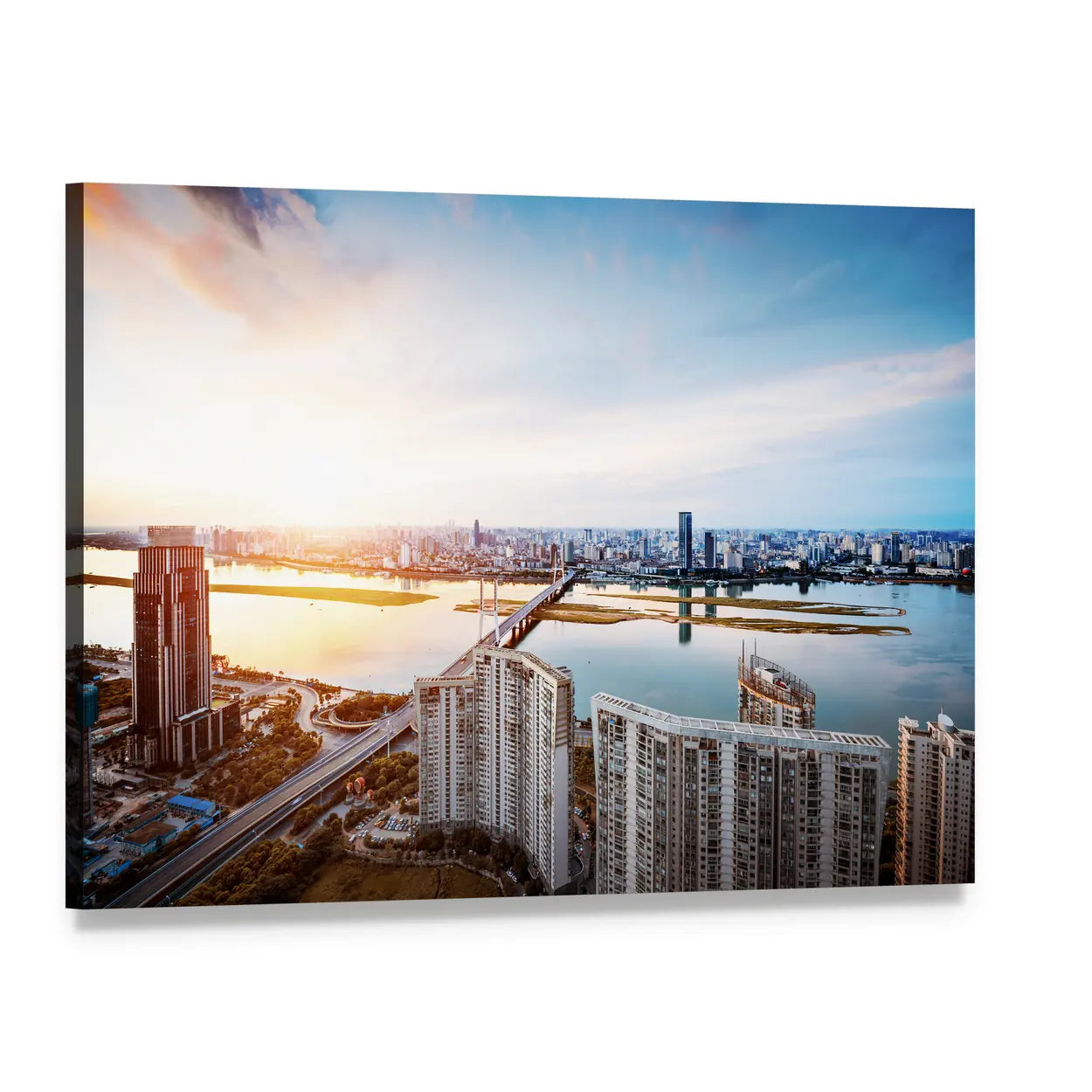 Shanghai Interchange at Sunset Canvas Wall Art, single panel gallery wrapped canvas, angled product view
