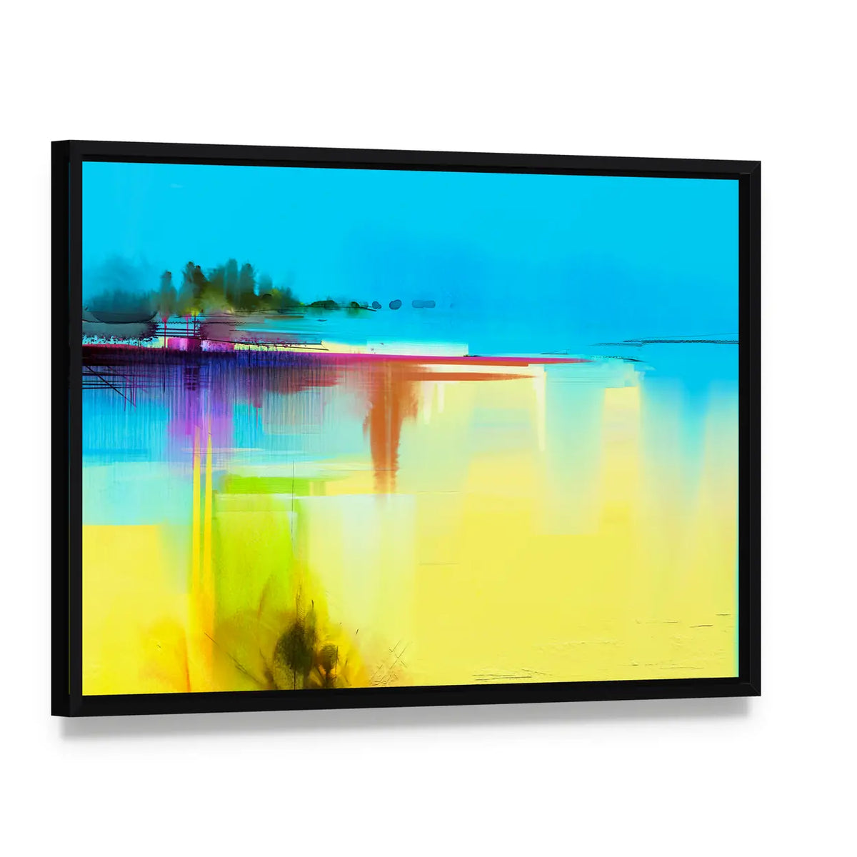 Lake In Spring Season Canvas Wall Art, framed canvas in a black floater frame, angled product view