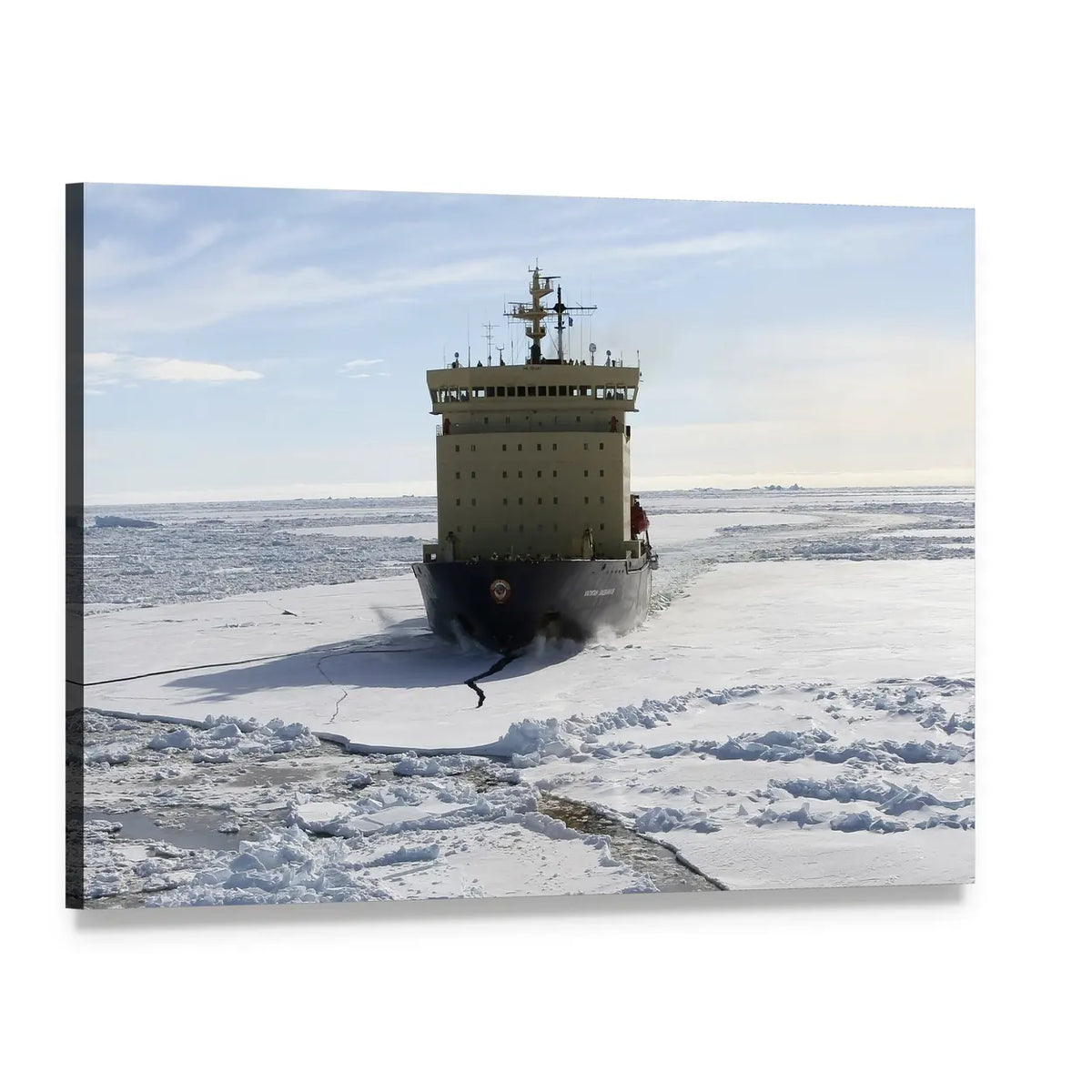 Icebreaker Breaking Through Thick Sea Ice Canvas Wall Art, single panel gallery wrapped canvas, angled product view
