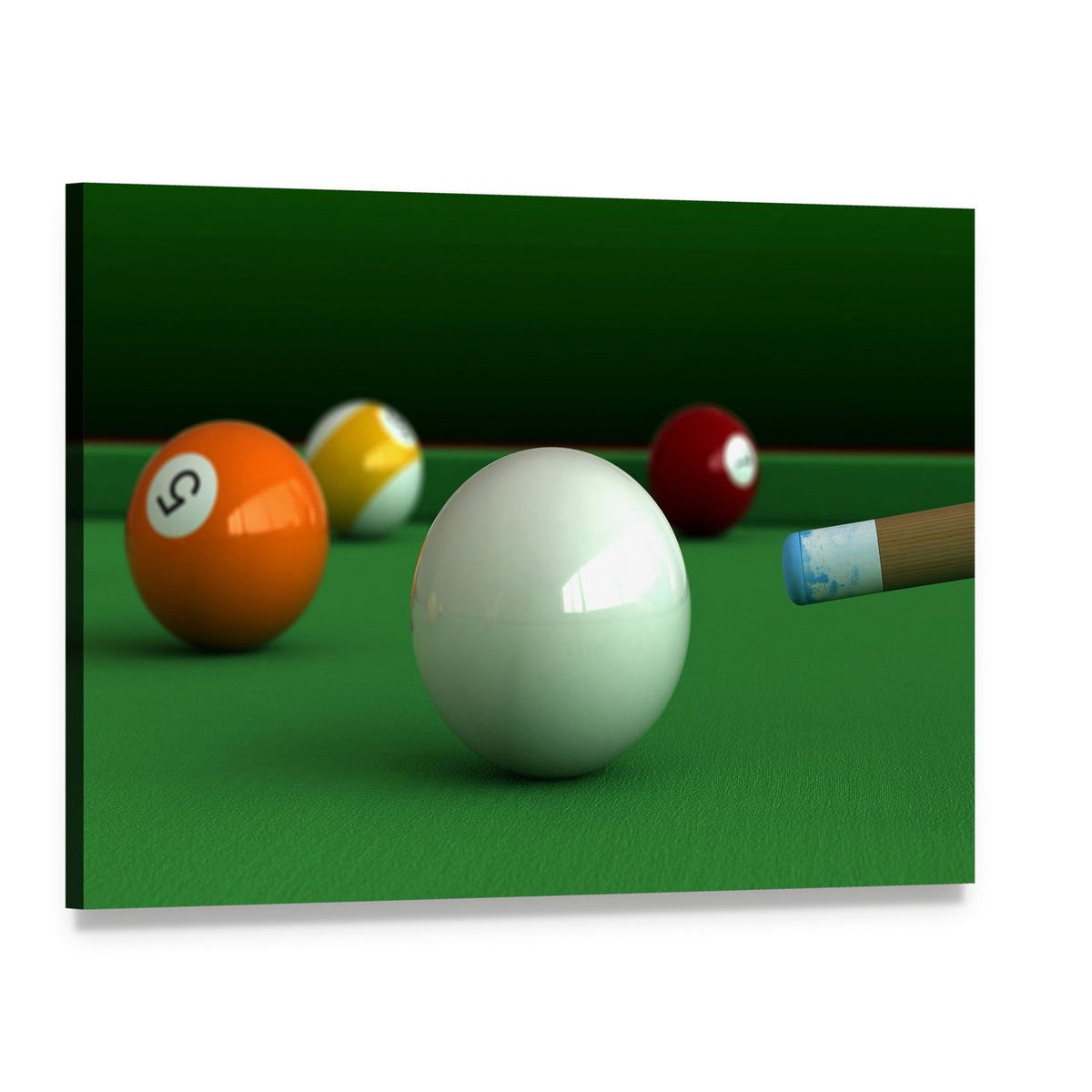 Billiard Balls and Table Canvas Wall Art, single panel gallery wrapped canvas, angled product view
